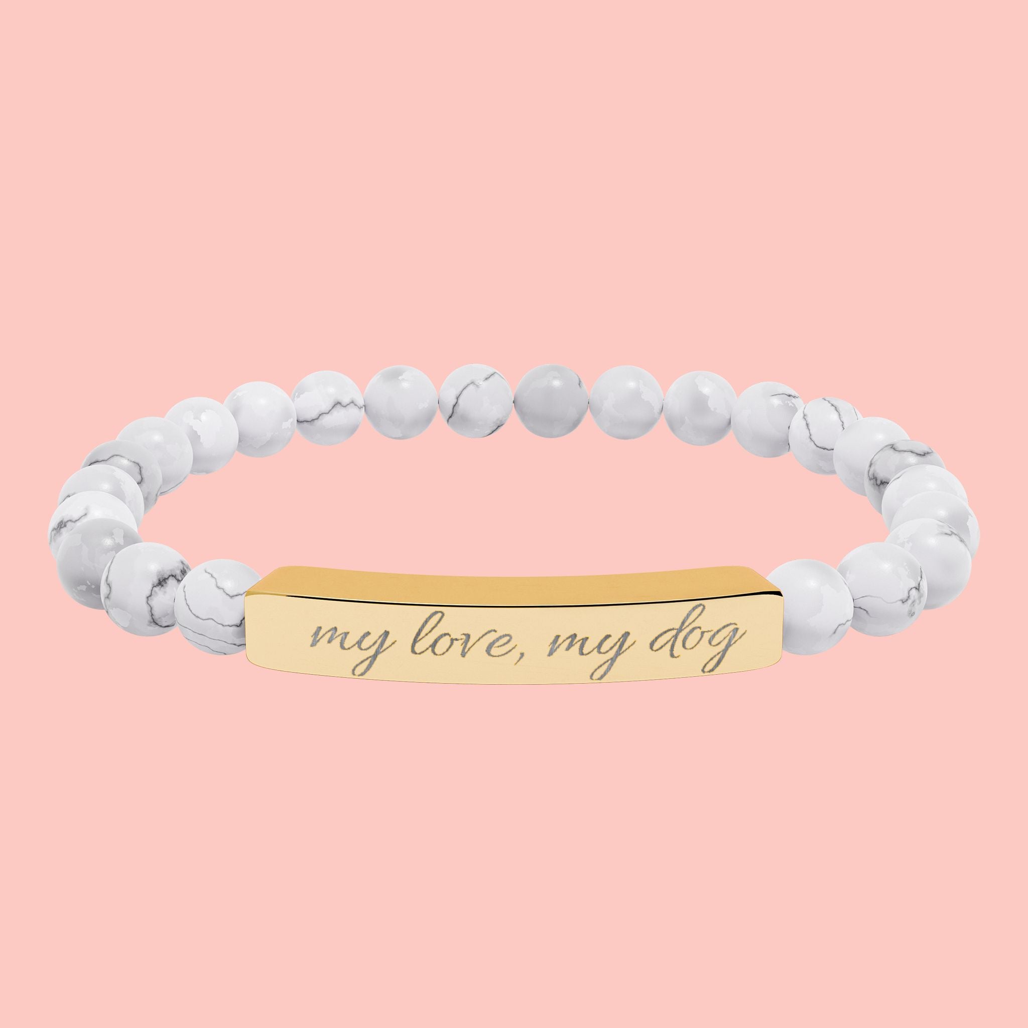 Engraved Natural Stone Stretch Bar Bracelet — Personalized Beaded Healing Jewelry