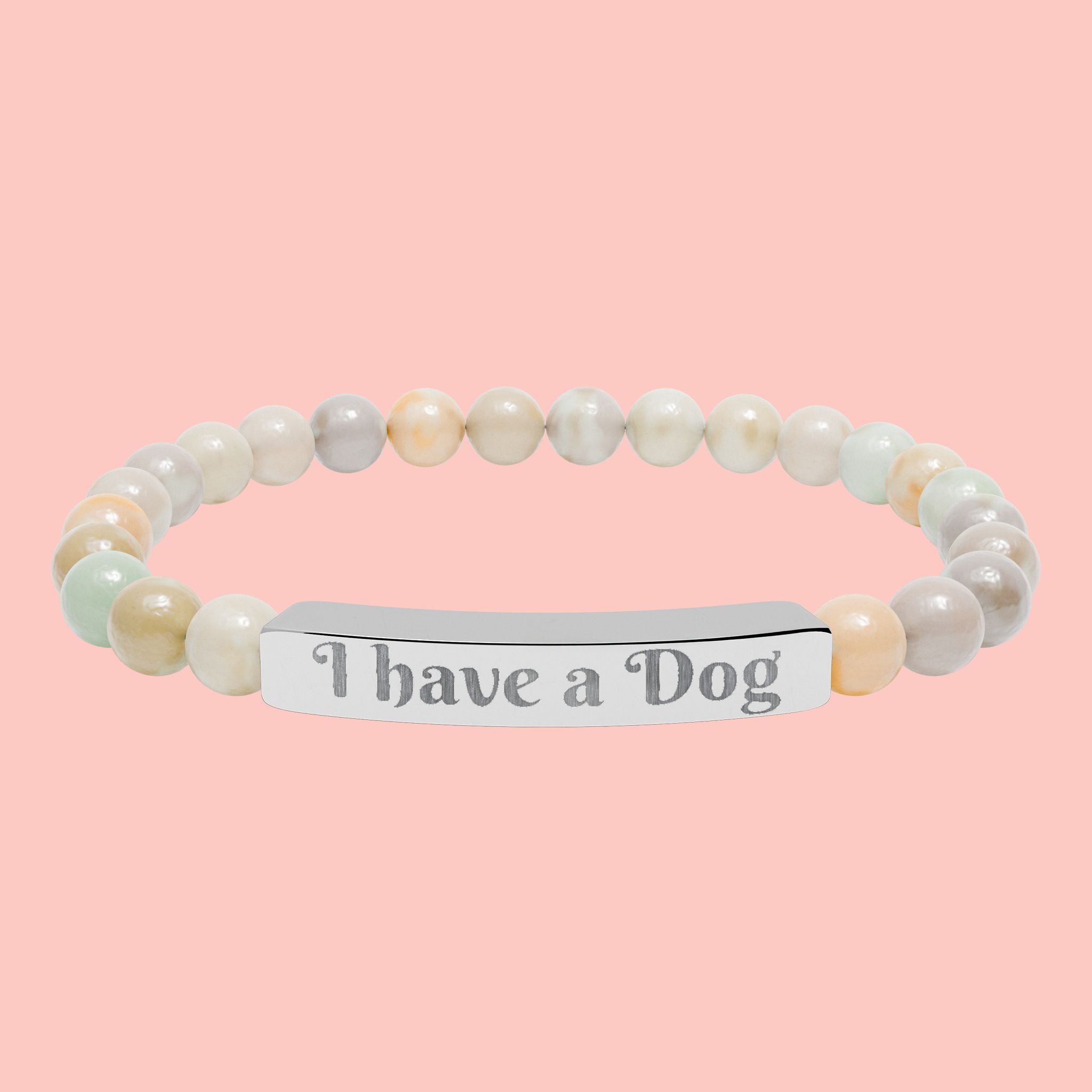 Engraved Natural Stone Stretch Bracelet – "I have a Dog" Bar Bracelet