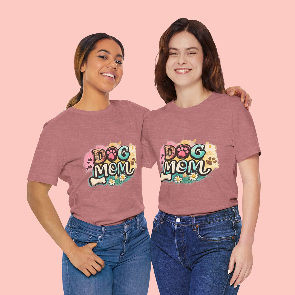 Dog Mom T-Shirt — Colorful Paw Print Graphic Tee for Pet Lovers