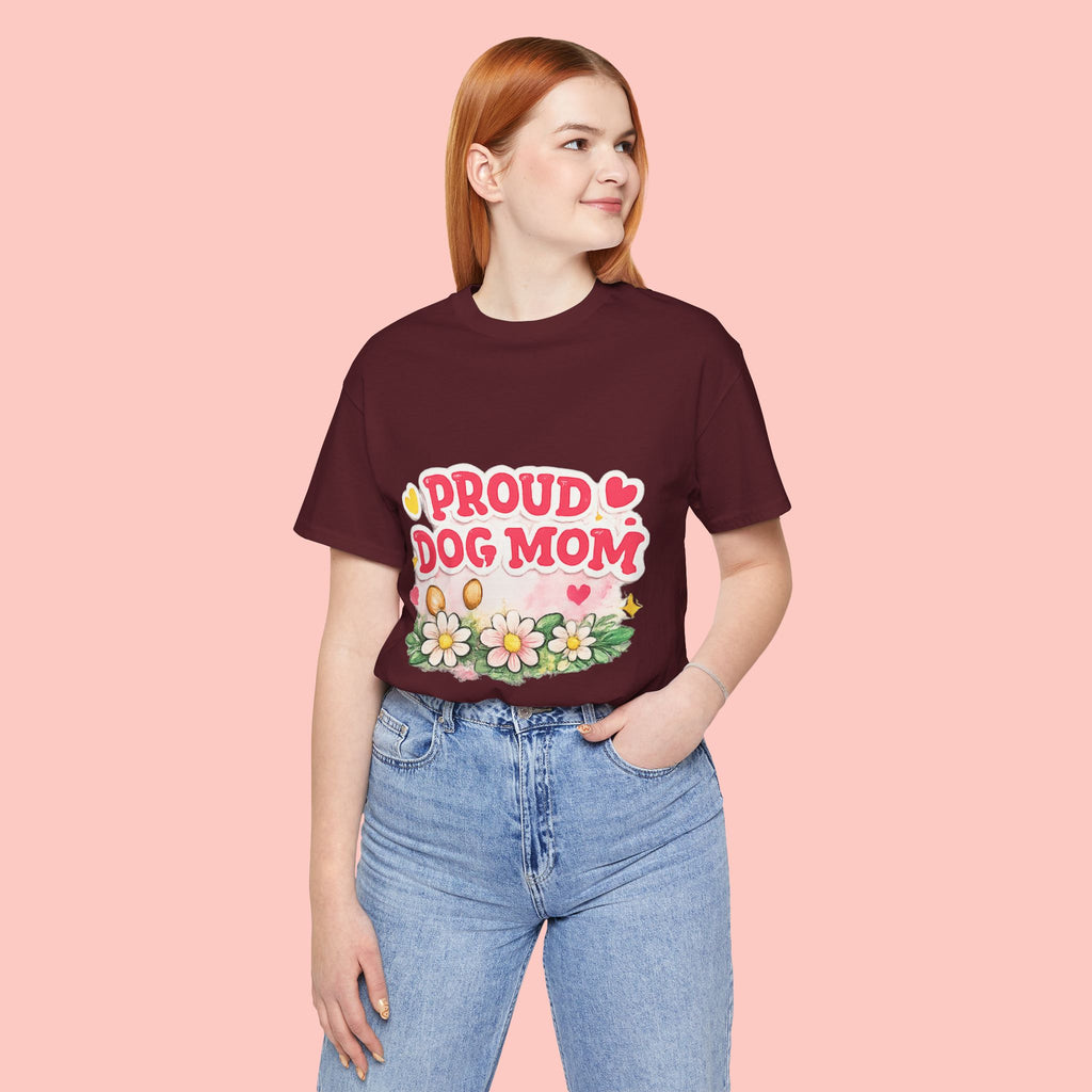 Proud Dog Mom Tee – Floral Retro Heart Design