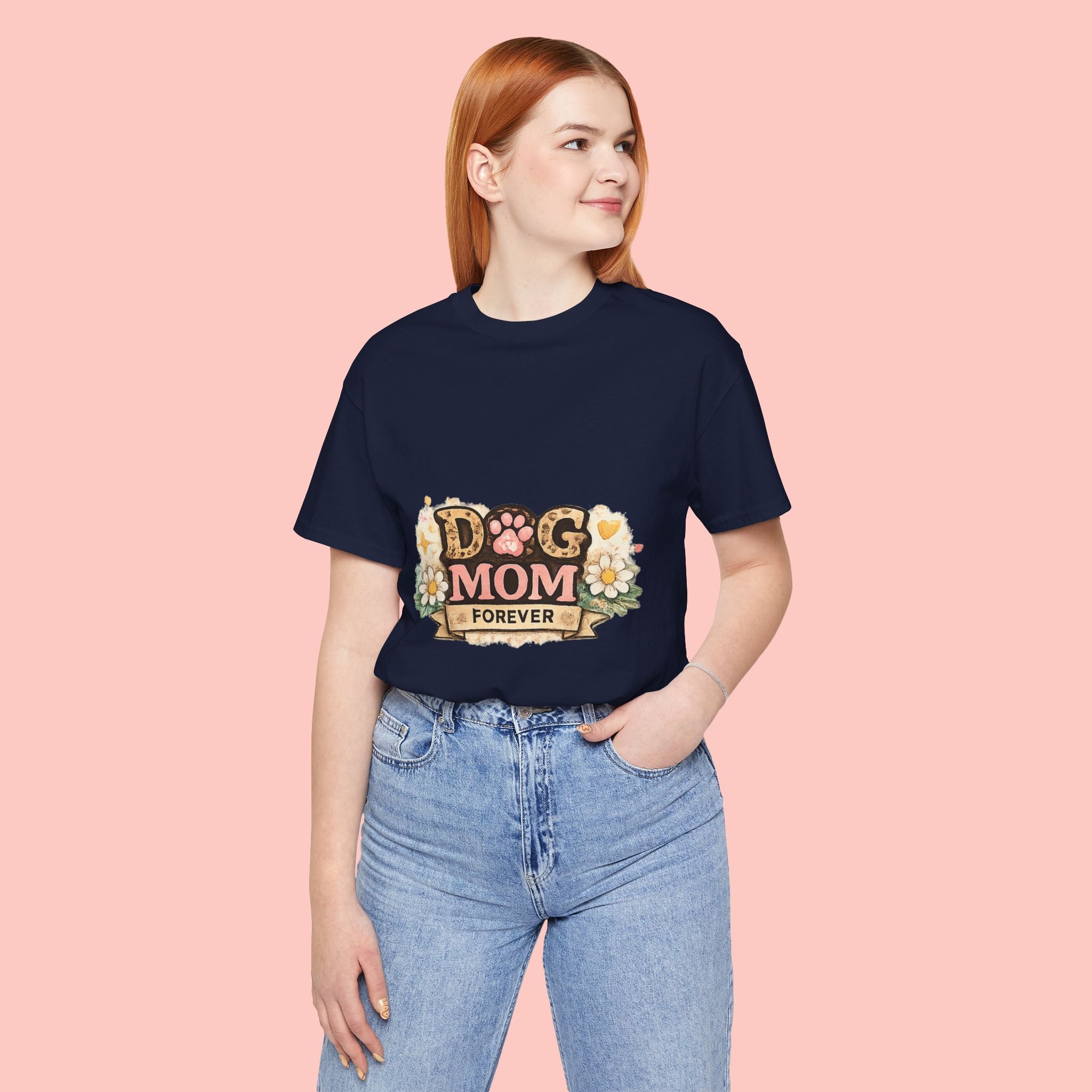 Dog Mom Forever T‑Shirt — Floral Paw Print Tee for Pet Lovers