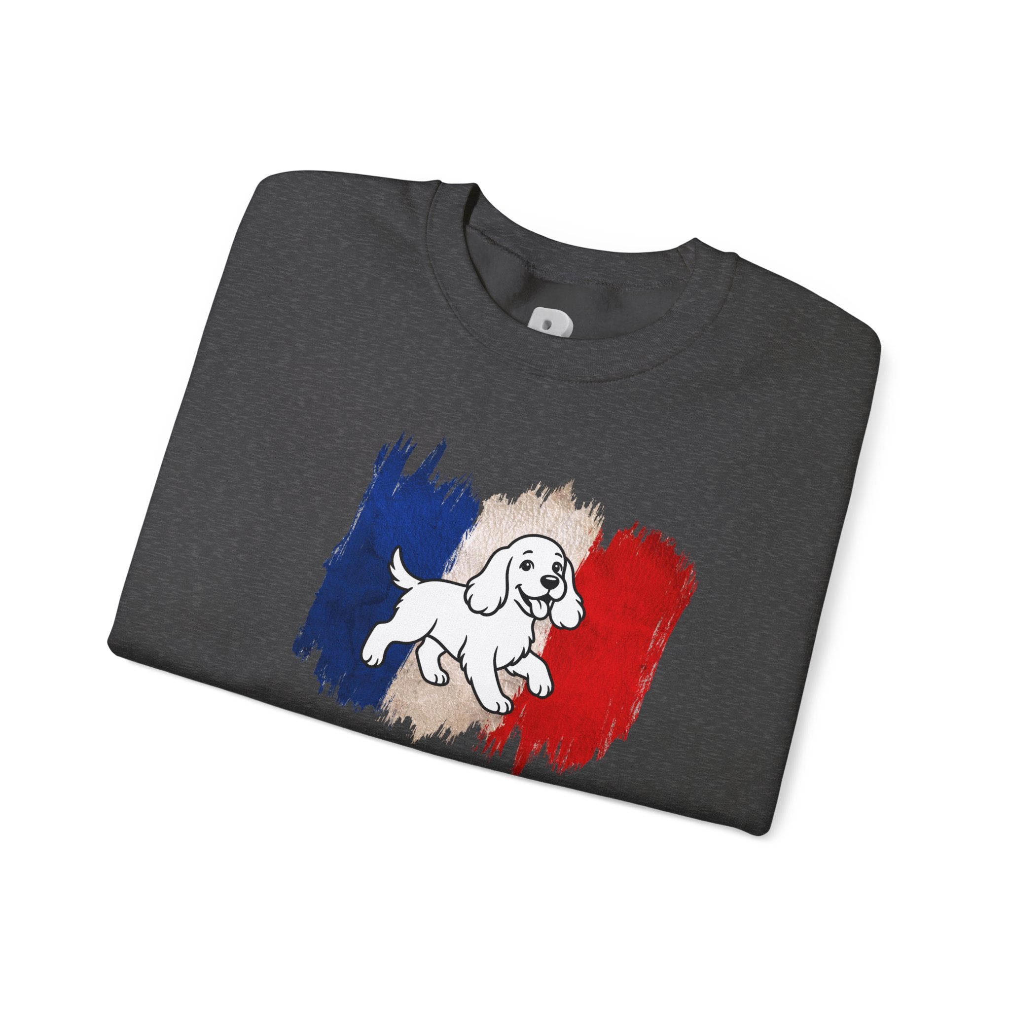 Crewneck Sweatshirt - "Love Your Dog Like Me" French Flag Puppy Graphic