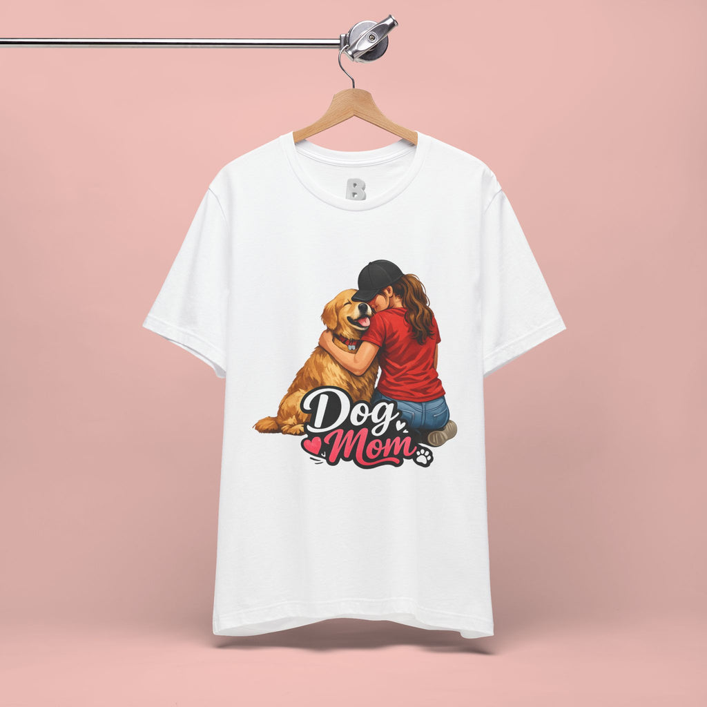 Dog Mom T-Shirt - Cute Woman Hugging Golden Retriever Tee