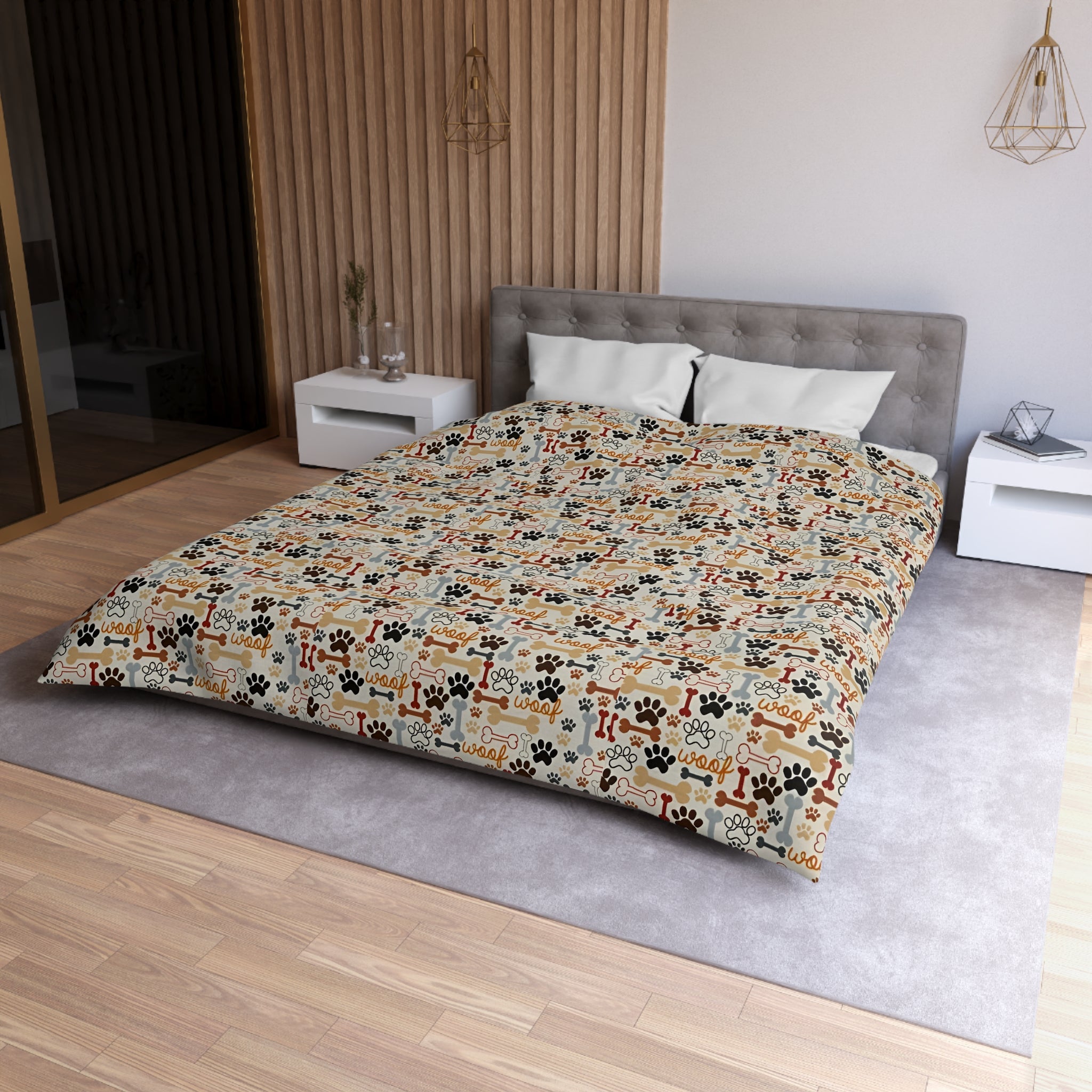 Cat Paw Print Duvet Cover — Cute Cartoon Cats & Paws Microfiber Bedding