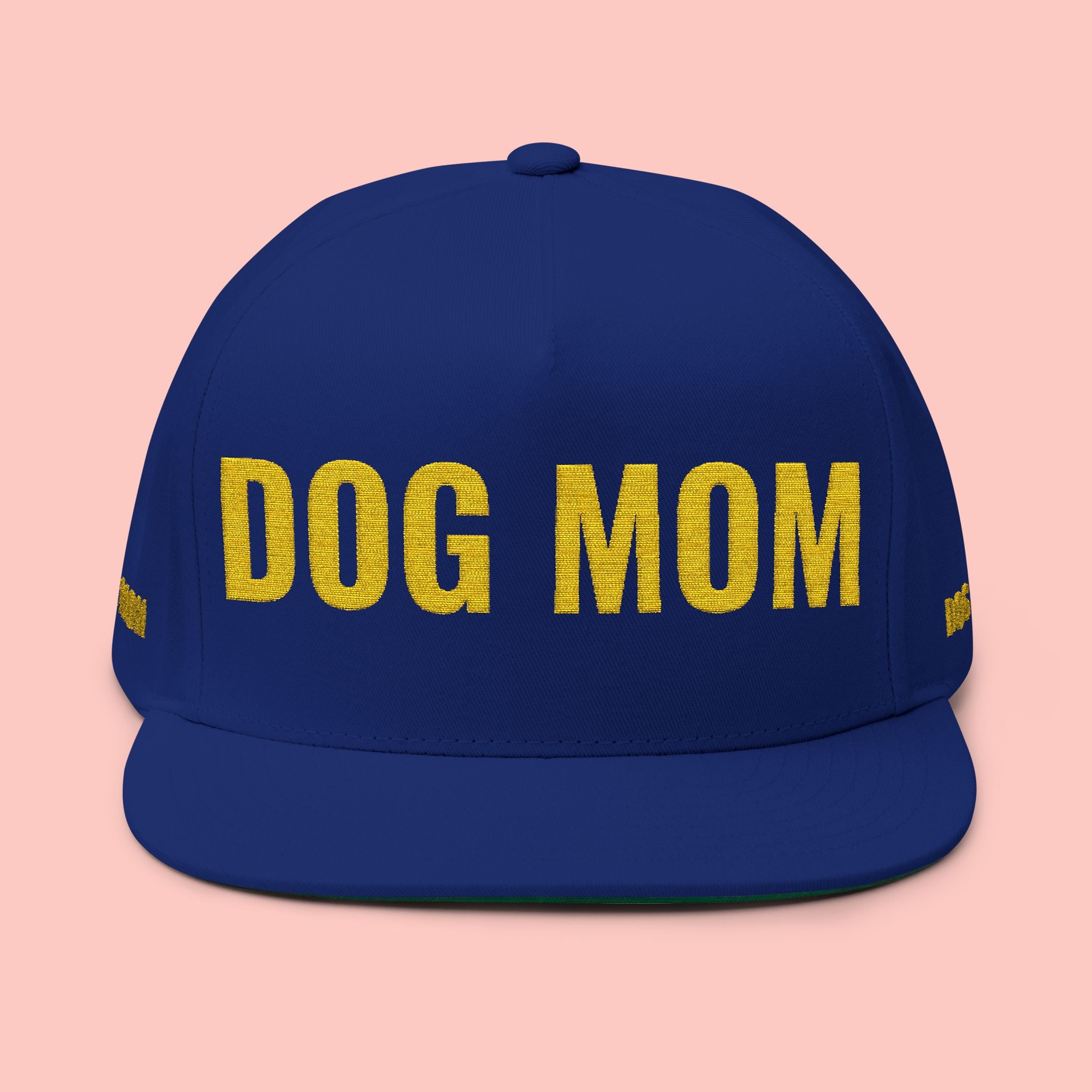 Dog Mom Flat Bill Cap — Embroidered Gold Sparkle