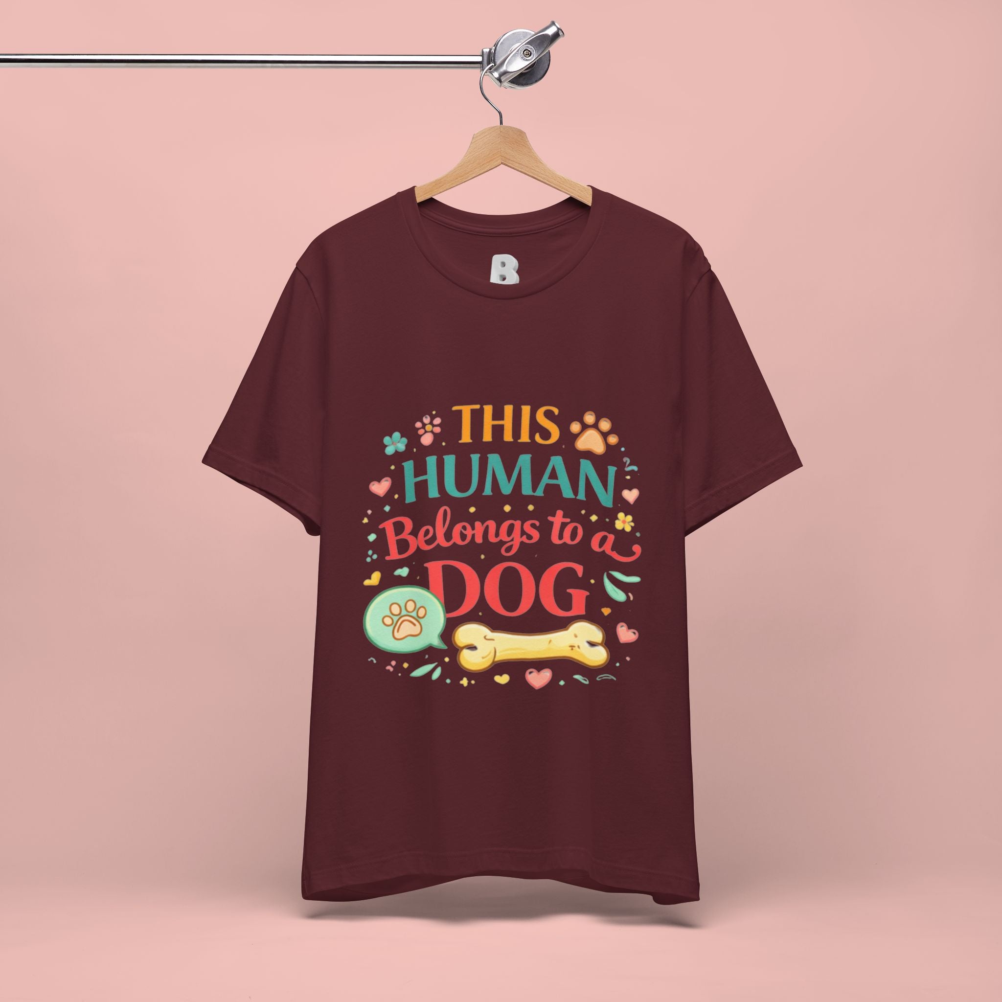 Dog Lover T-Shirt — "This Human Belongs to a Dog" Cute Paw Print Tee