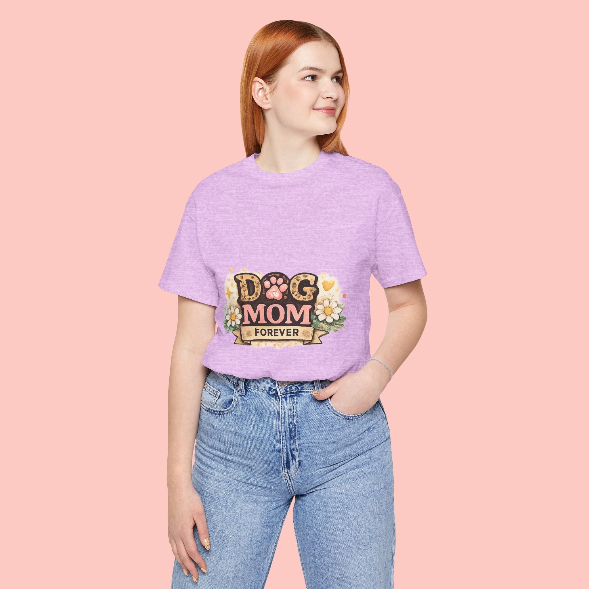 Dog Mom Forever T‑Shirt — Floral Paw Print Tee for Pet Lovers