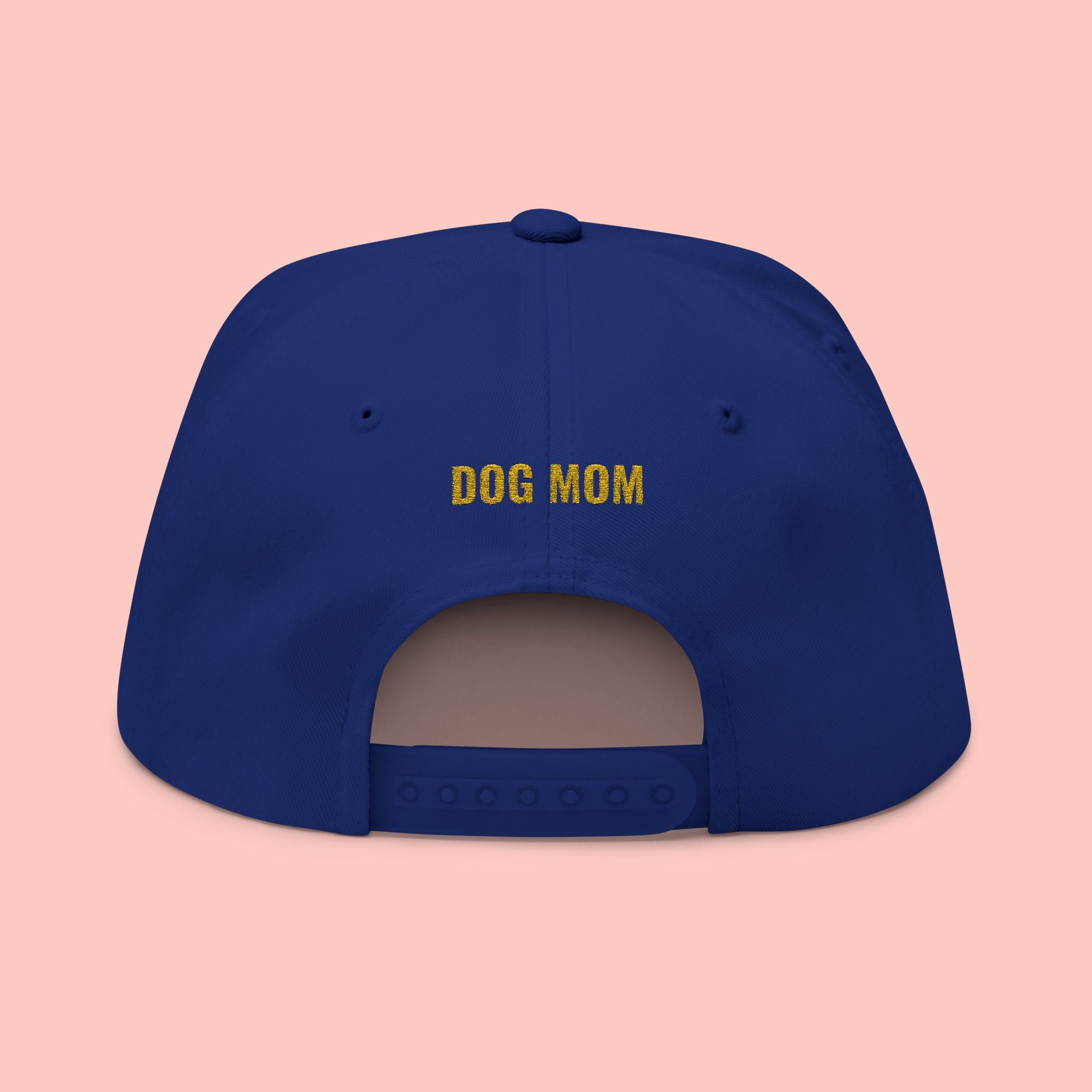 Dog Mom Flat Bill Cap — Embroidered Gold Sparkle