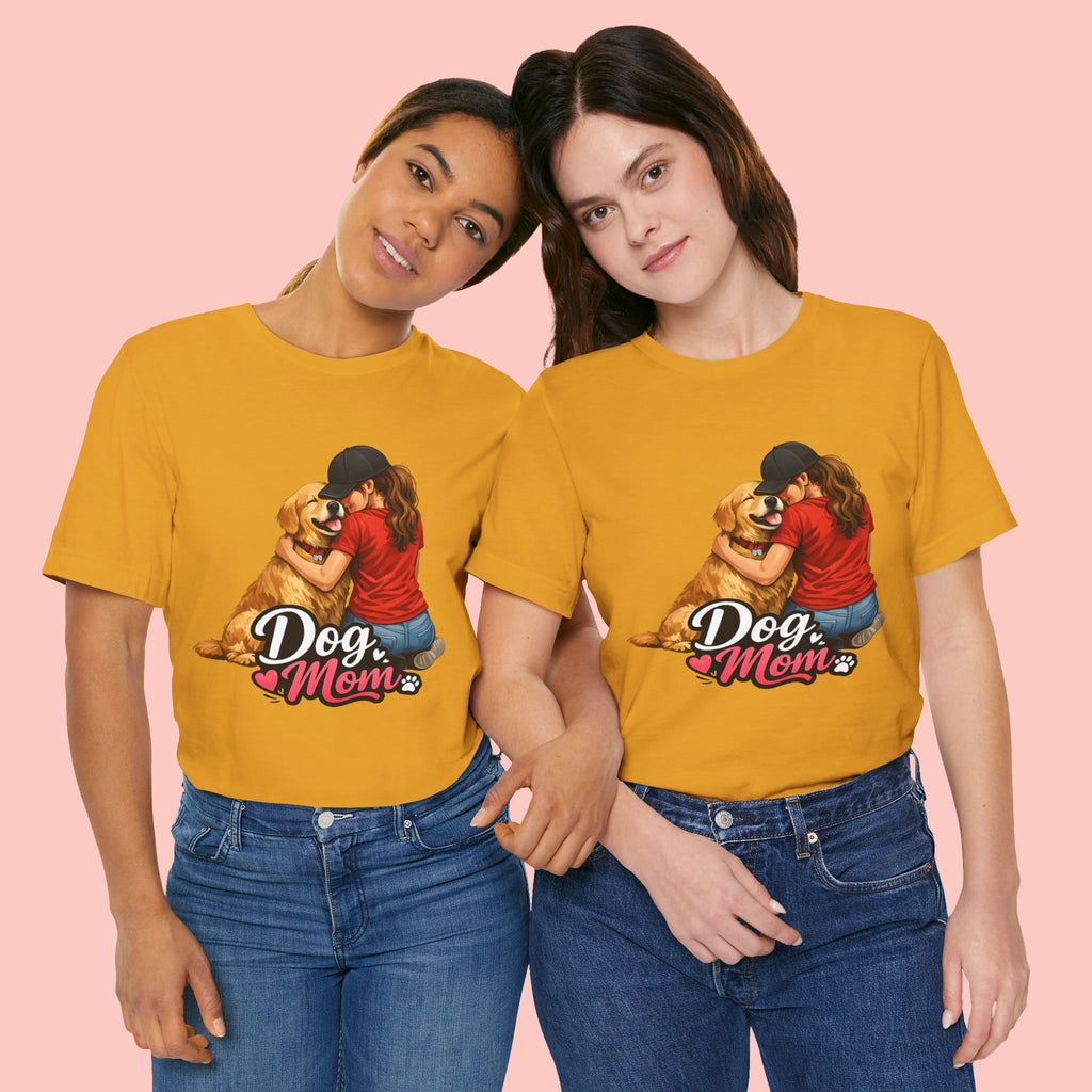 Dog Mom T-Shirt - Cute Woman Hugging Golden Retriever Tee