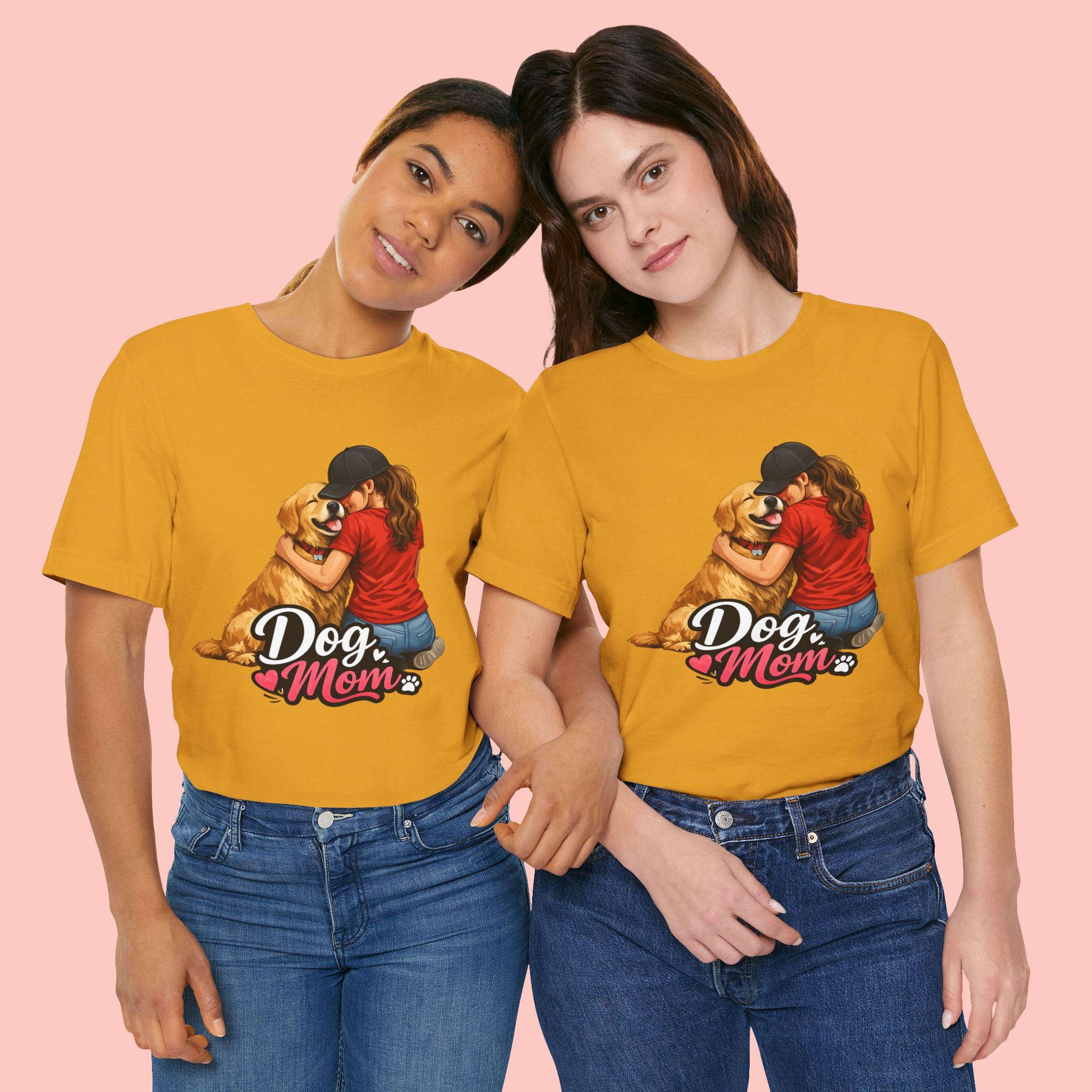 Dog Mom T-Shirt - Cute Woman Hugging Golden Retriever Tee