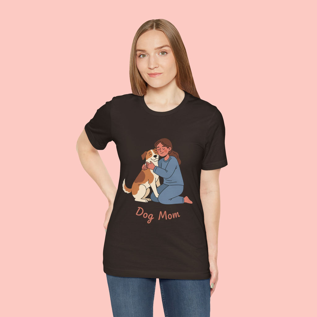 Dog Mom T‑Shirt — Cute Woman Hugging Dog Graphic Tee