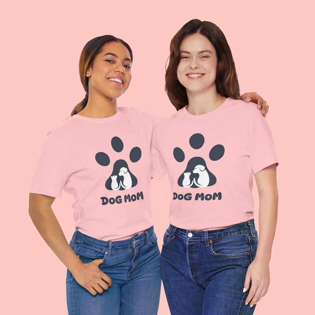 Dog Mom T‑Shirt — Paw Print with Dog & Puppy Graphic