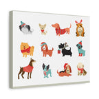 Holiday Dogs Canvas Wall Art — Cute Dachshund, Pug & Mixed Breeds in Winter Sweaters