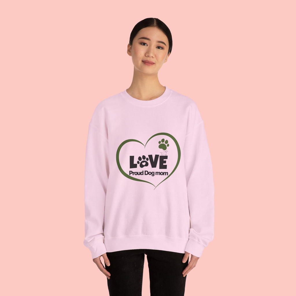 Dog Mom Heart Crewneck Sweatshirt — "LOVE Proud Dog Mom" Graphic