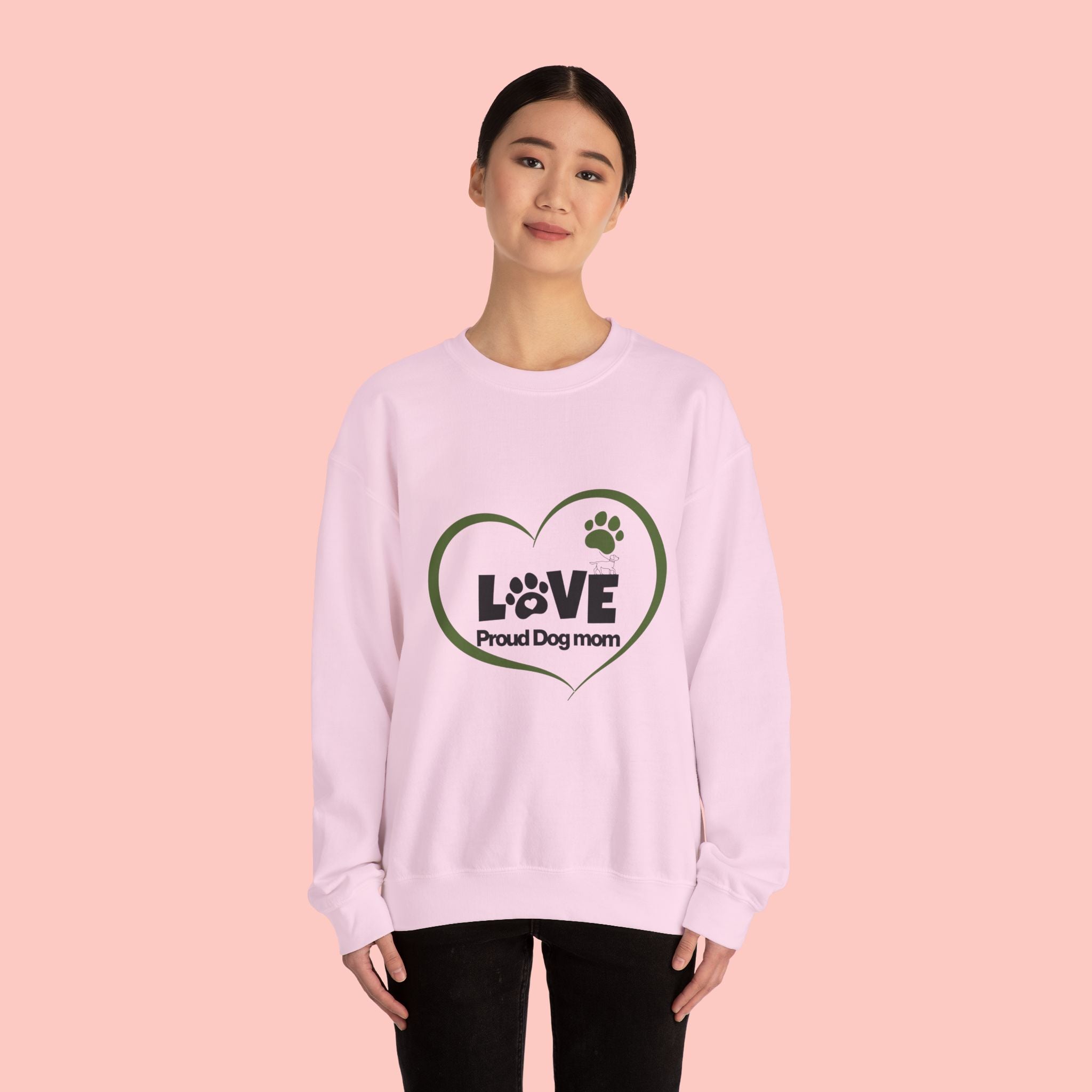 Dog Mom Heart Crewneck Sweatshirt — "LOVE Proud Dog Mom" Graphic