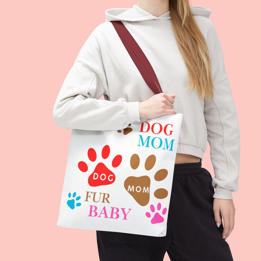 Dog Mom Tote Bag – "Fur Baby" Paw Print AOP Tote
