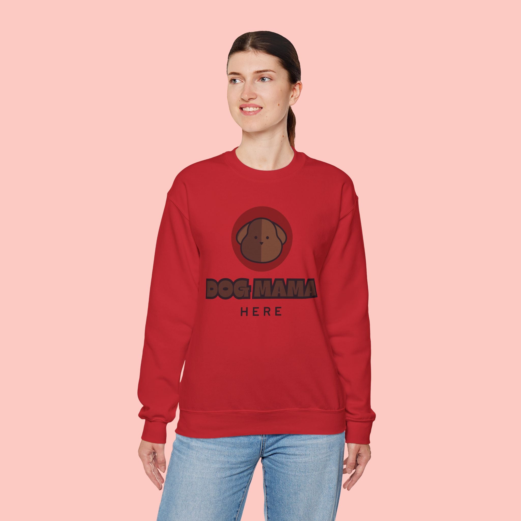 Dog Mama Crewneck Sweatshirt – Cute Brown Pup Graphic ‘Dog Mama’ Design