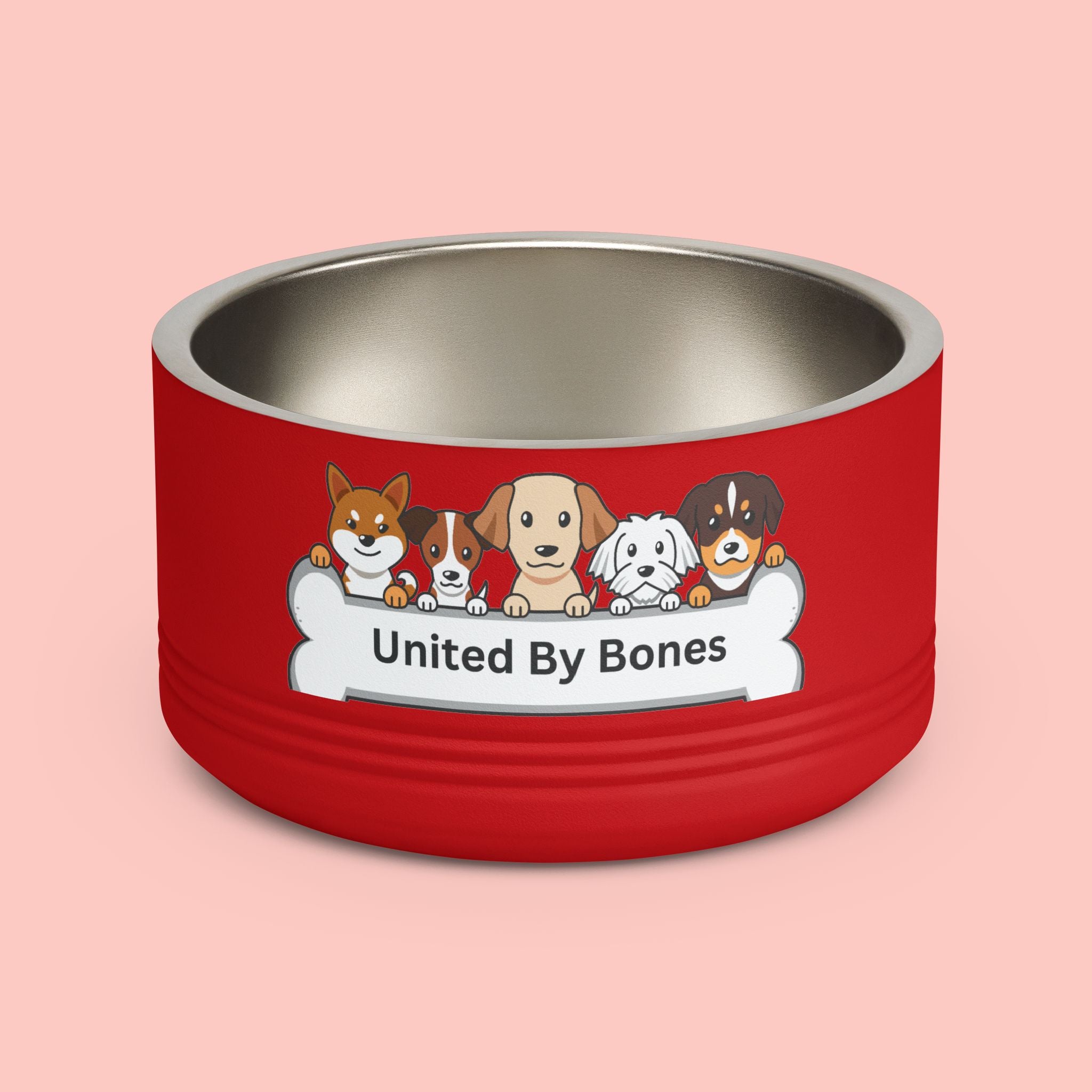 United By Bones 18oz Pet Bowl — Cute Cartoon Dogs Stainless Steel Bowl for Dogs & Cats