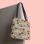 Dog Paw & Bone Pattern Tote Bag — 'Woof' All-Over Print Canvas Tote