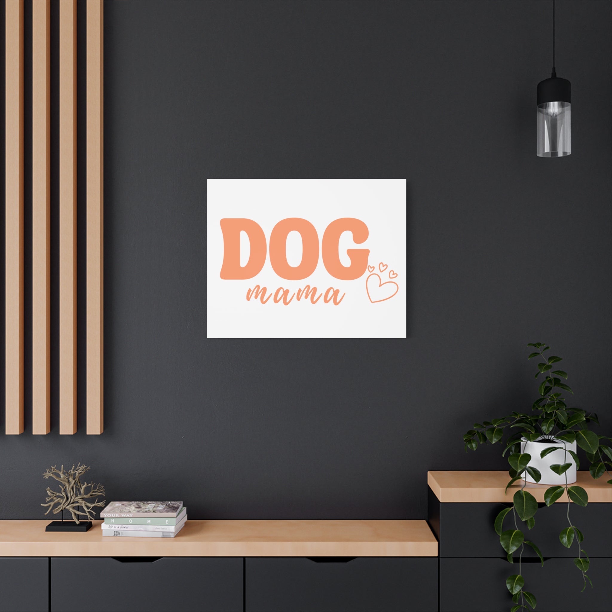 Dog Mama Matte Canvas Wall Art – Peach Script Pet Lover Decor