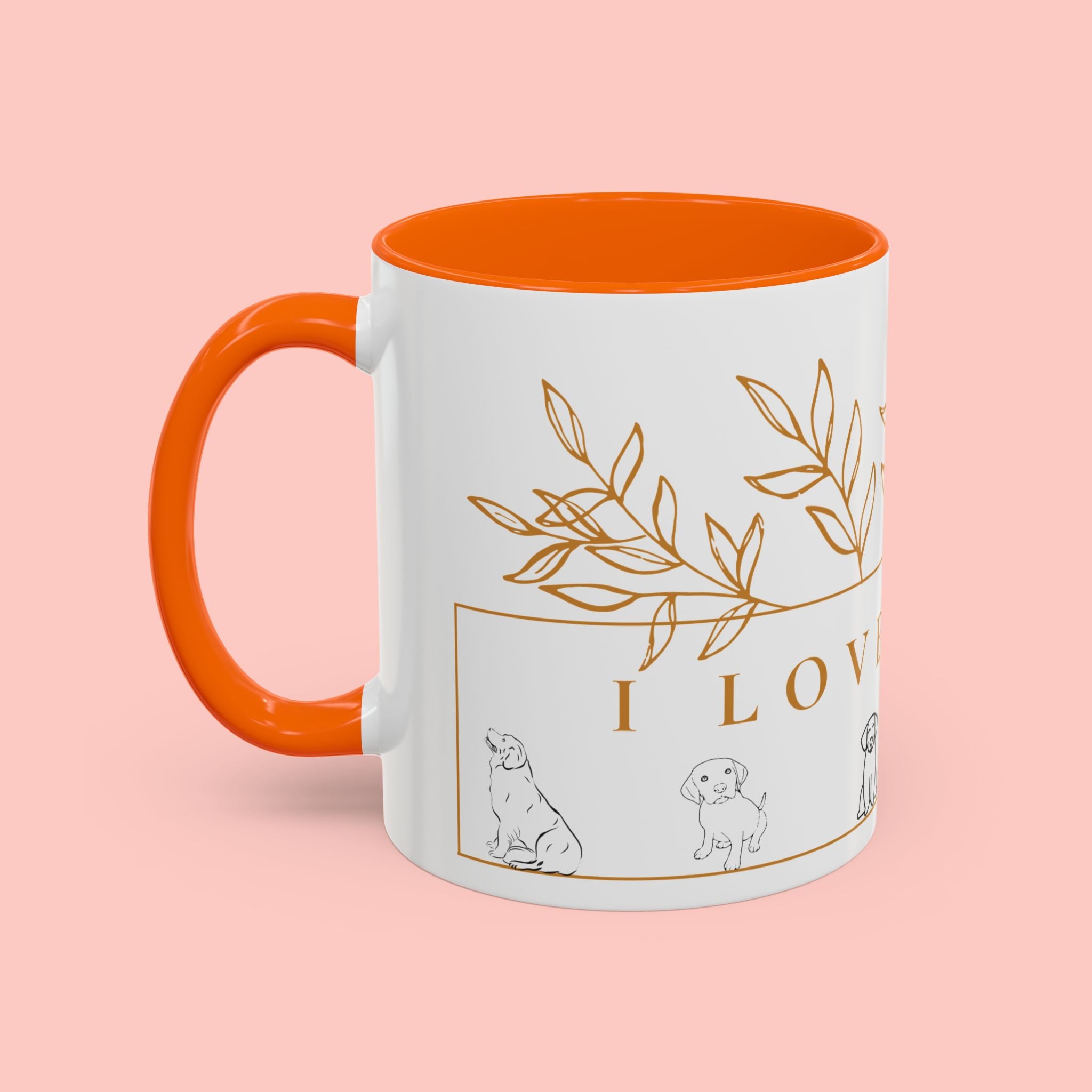 I Love Dogs Accent Coffee Mug — Gold Leaf Dog Lover Ceramic Mug (11oz & 15oz)