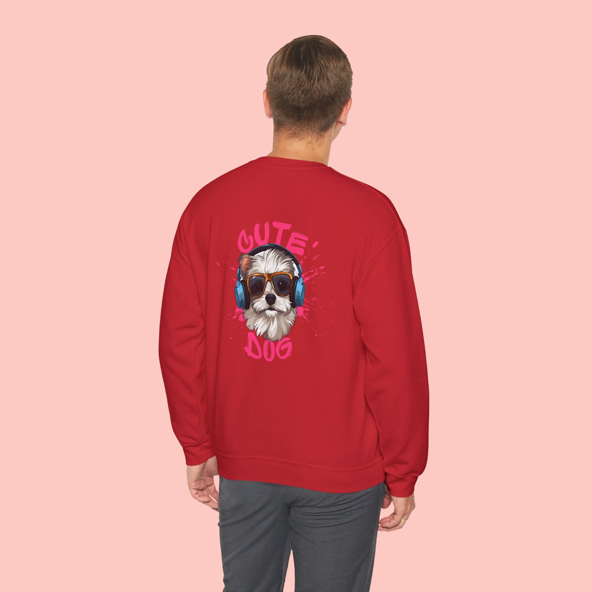 Cute Dog Crewneck Sweatshirt – Cute Dog with Headphones Graphic