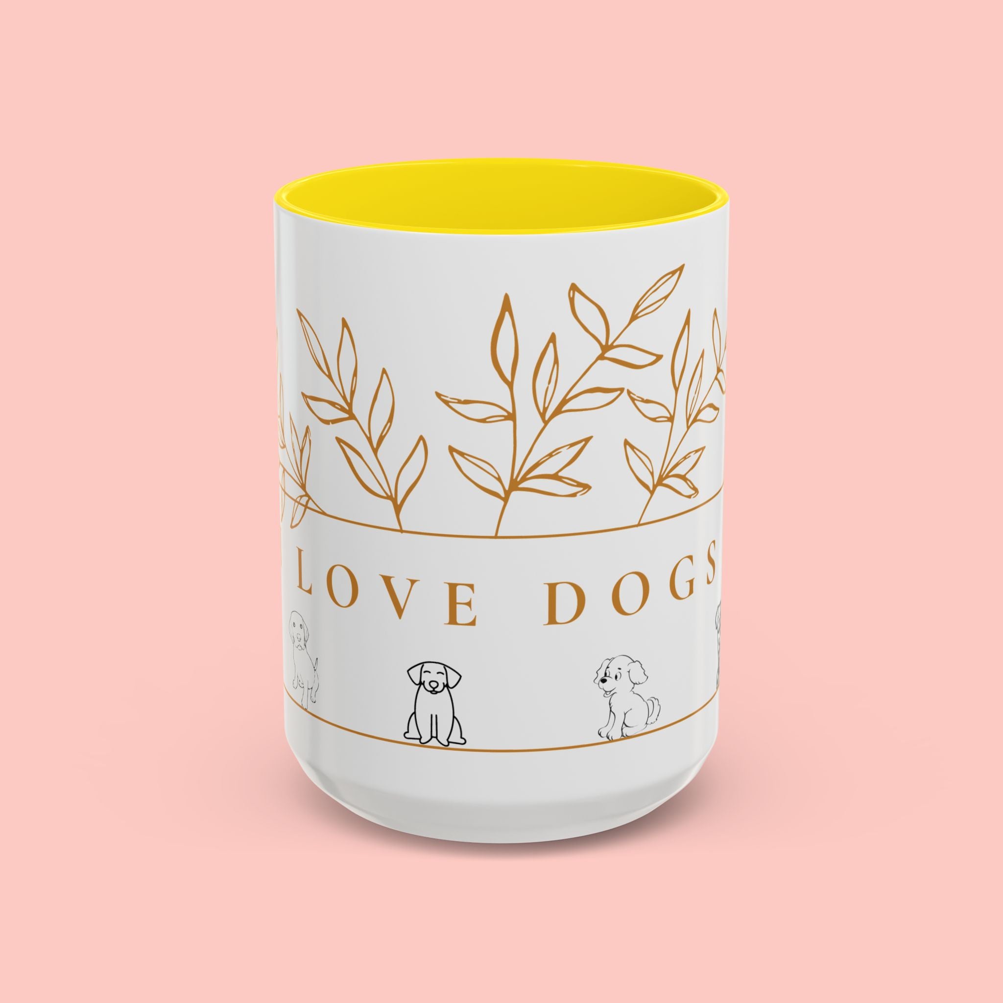 I Love Dogs Accent Coffee Mug — Gold Leaf Dog Lover Ceramic Mug (11oz & 15oz)
