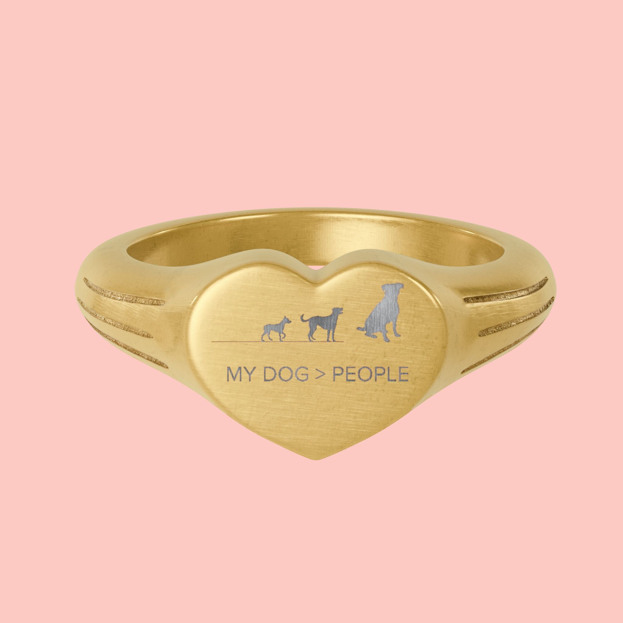 Heart Signet Ring — Engraved “My Dog People” Stainless Steel