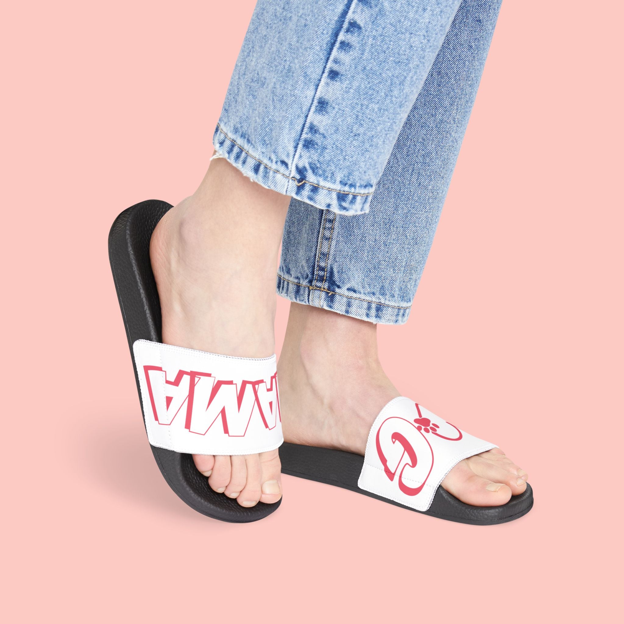 Sandals — 'Dog Mama' White Removable-Strap Slide Sandals