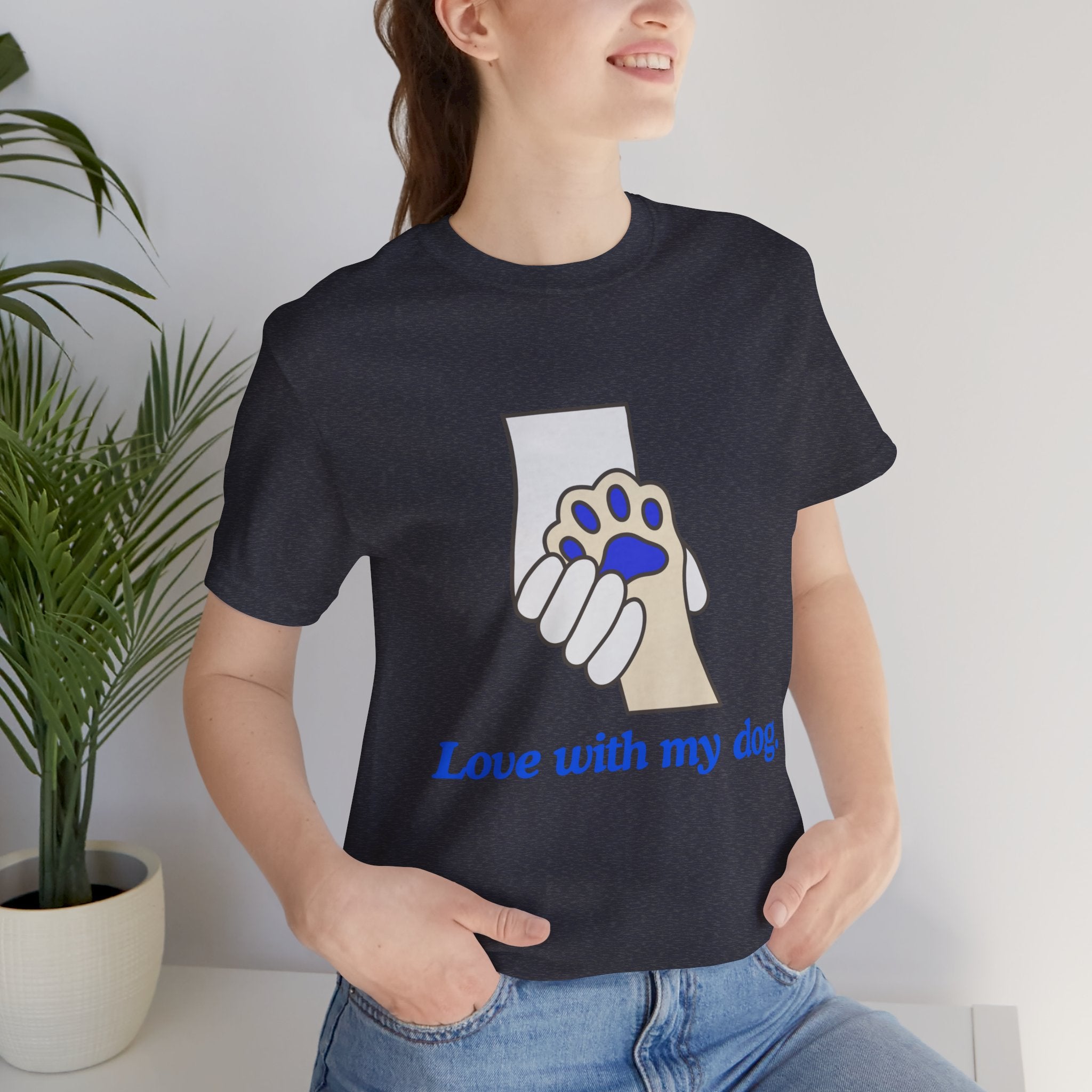 Dog Lover T-Shirt — "Love with my dog." Paw Print Graphic