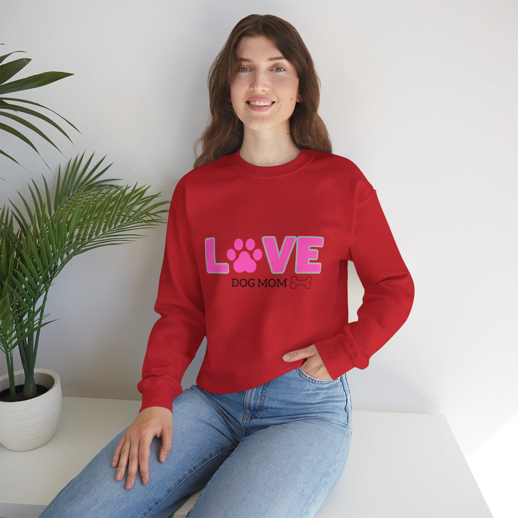 Dog Mom Love Crewneck Sweatshirt — Pink Paw Graphic