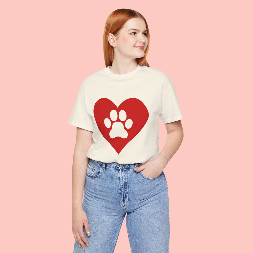 Pet Lover T-Shirt — Red Heart Paw Print Tee