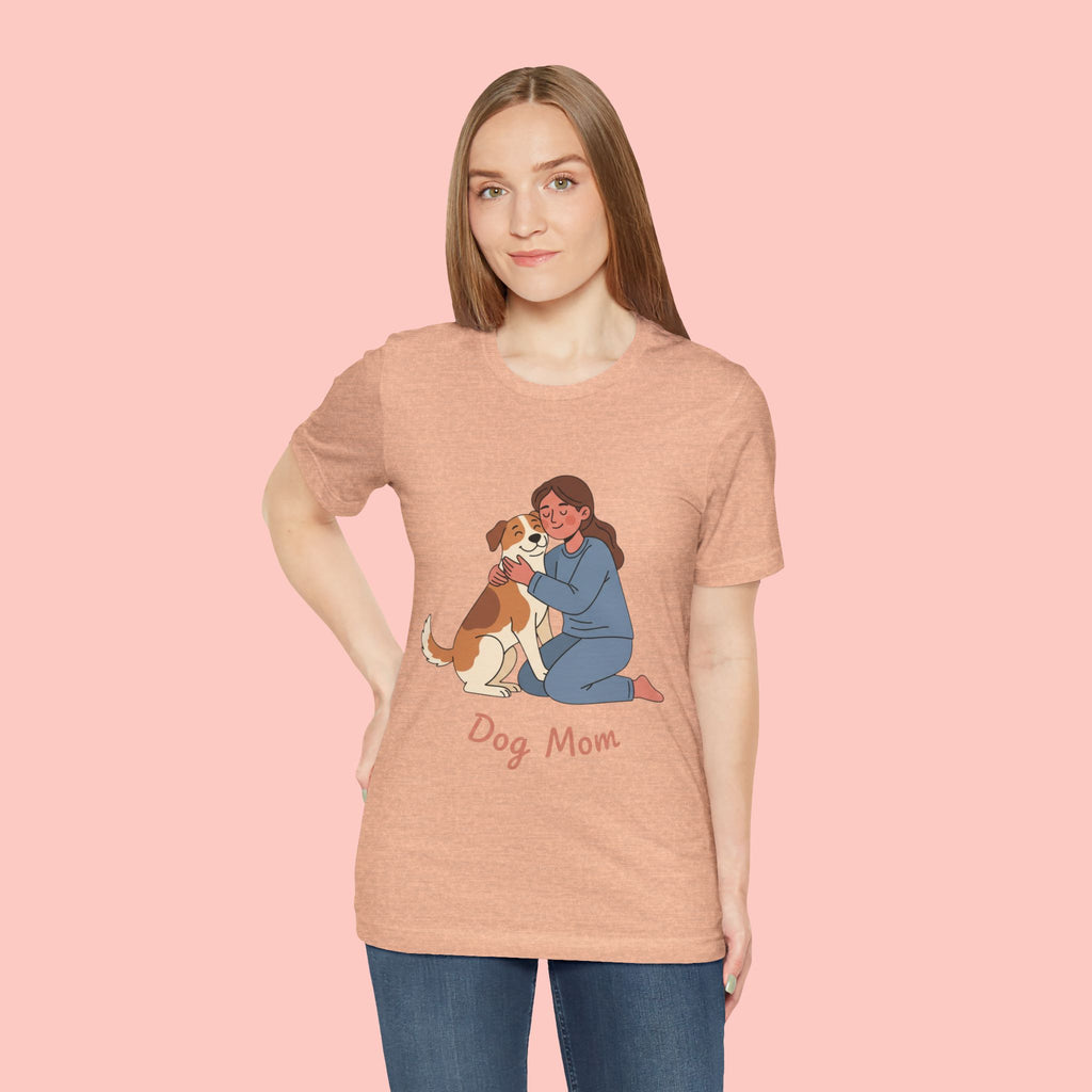 Dog Mom T‑Shirt — Cute Woman Hugging Dog Graphic Tee