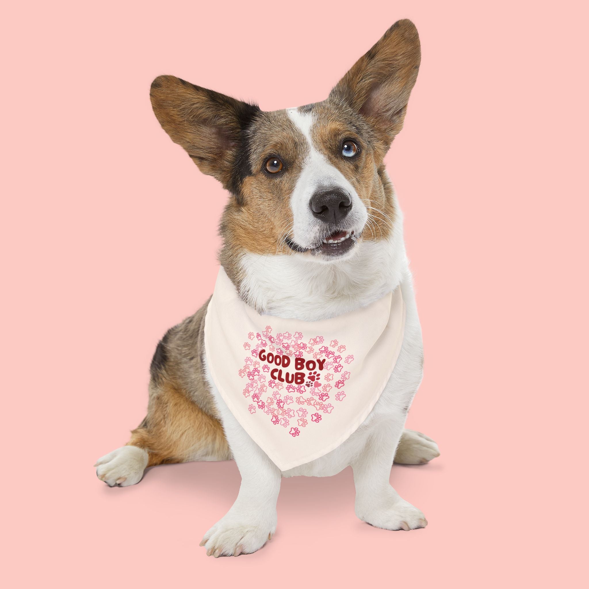 Pet Bandana — "Good Boy Club" Pink Heart Floral Dog Collar Bandana