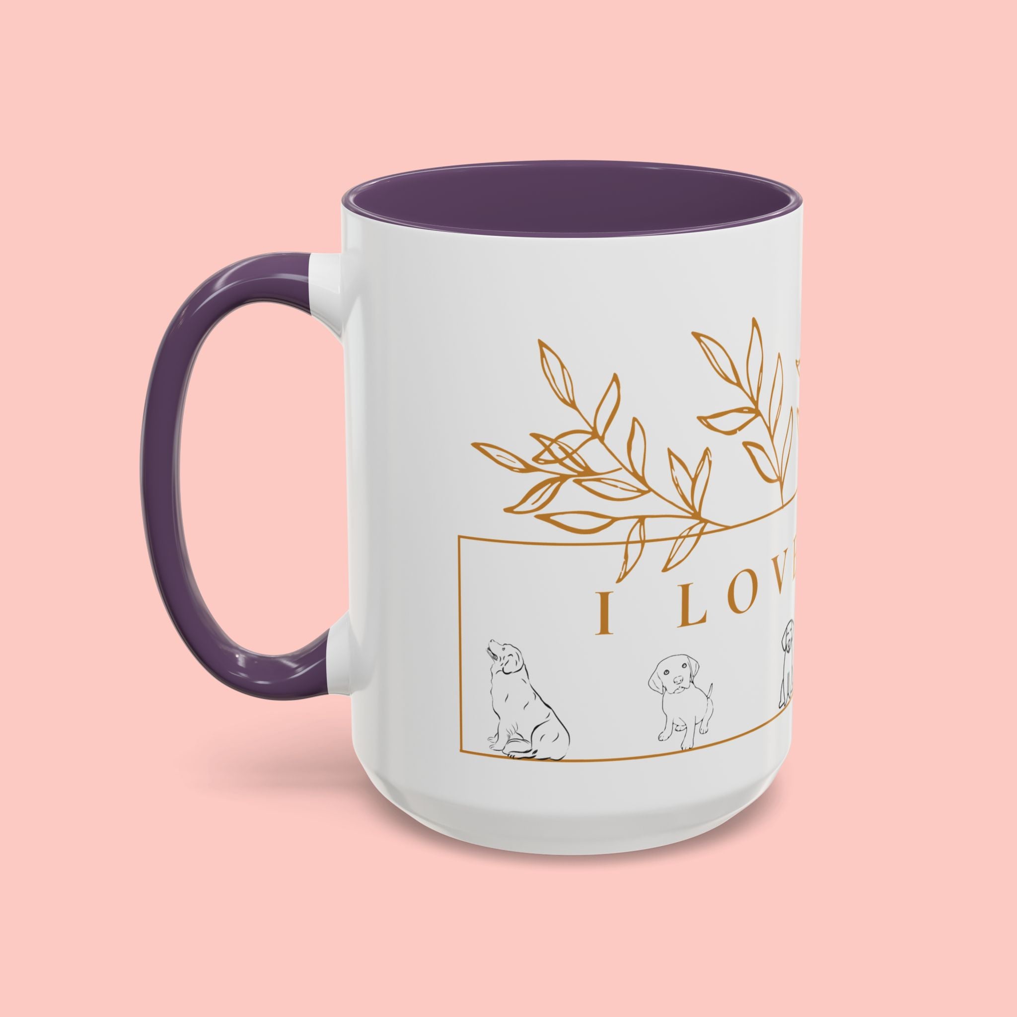 I Love Dogs Accent Coffee Mug — Gold Leaf Dog Lover Ceramic Mug (11oz & 15oz)