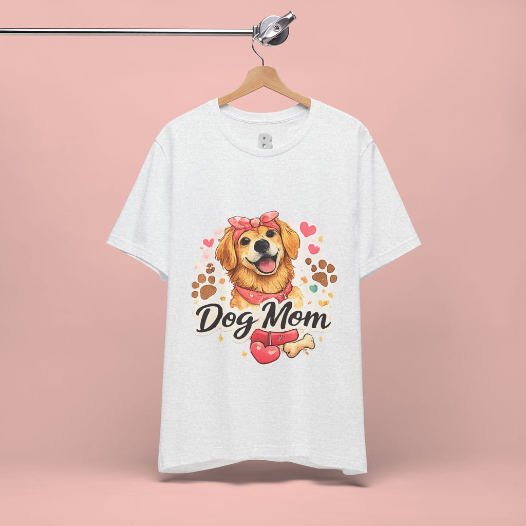Dog Mom T-Shirt – Cute Golden Retriever Design with Hearts & Paw Prints