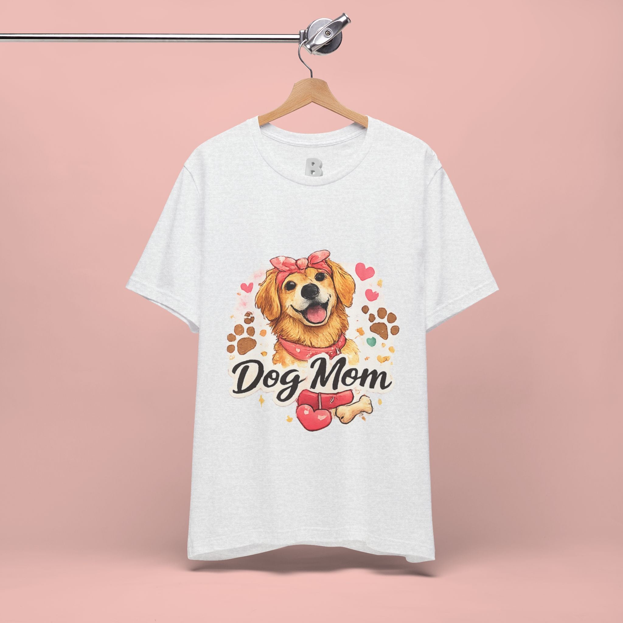 Dog Mom T-Shirt – Cute Golden Retriever Design with Hearts & Paw Prints