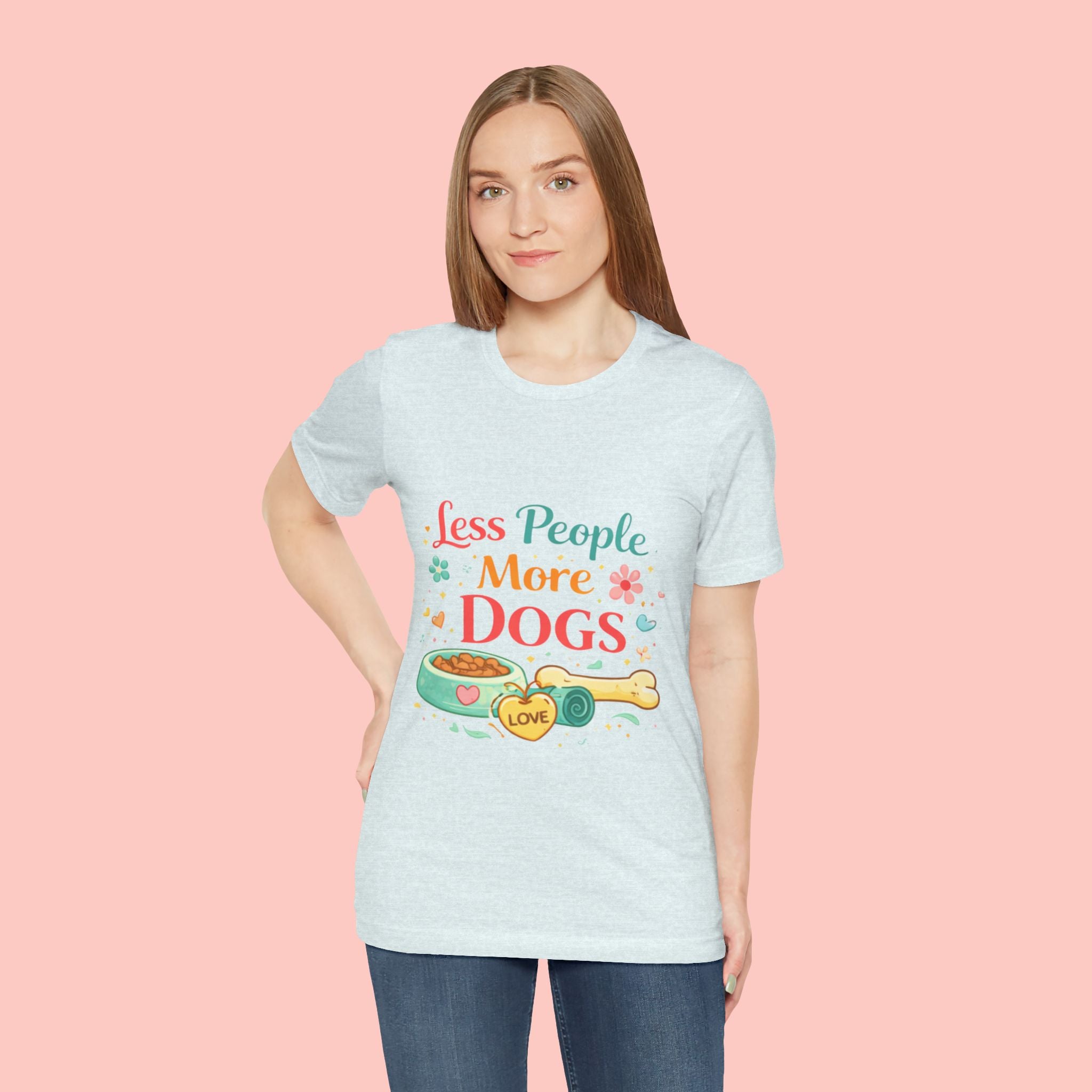 Less People More Dogs T-Shirt – Cute Dog Bowl & Bone Graphic Tee