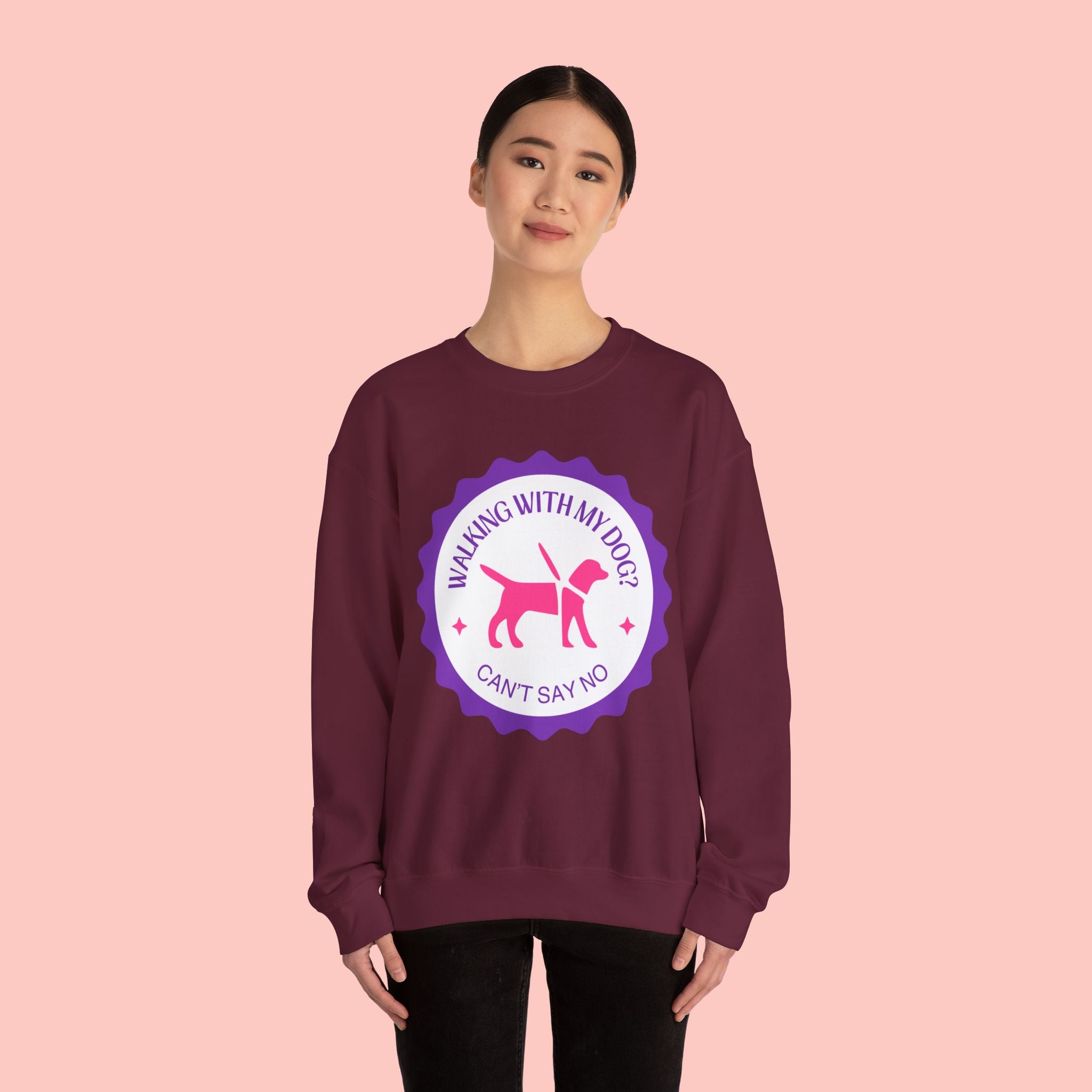 Dog Walking Sweatshirt — "Walking With My Dog Can't Say No" Graphic Crewneck