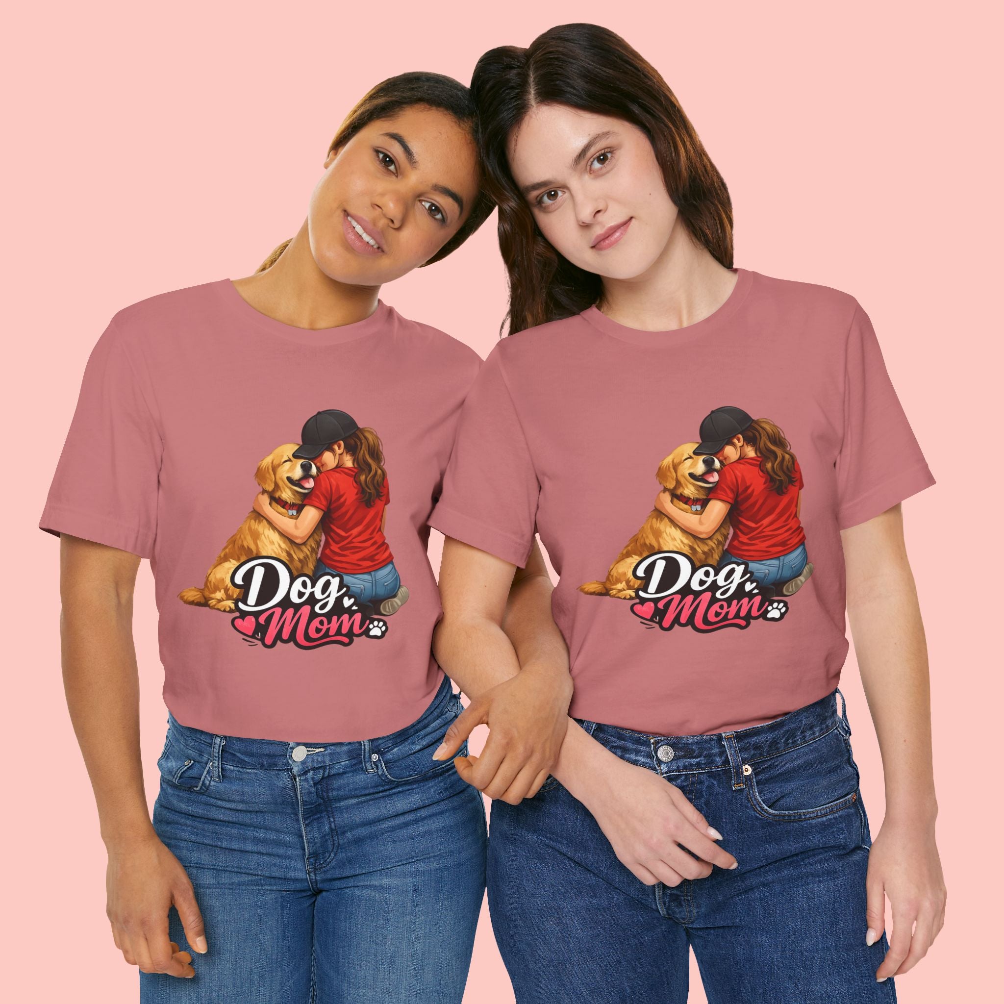 Dog Mom T-Shirt - Cute Woman Hugging Golden Retriever Tee