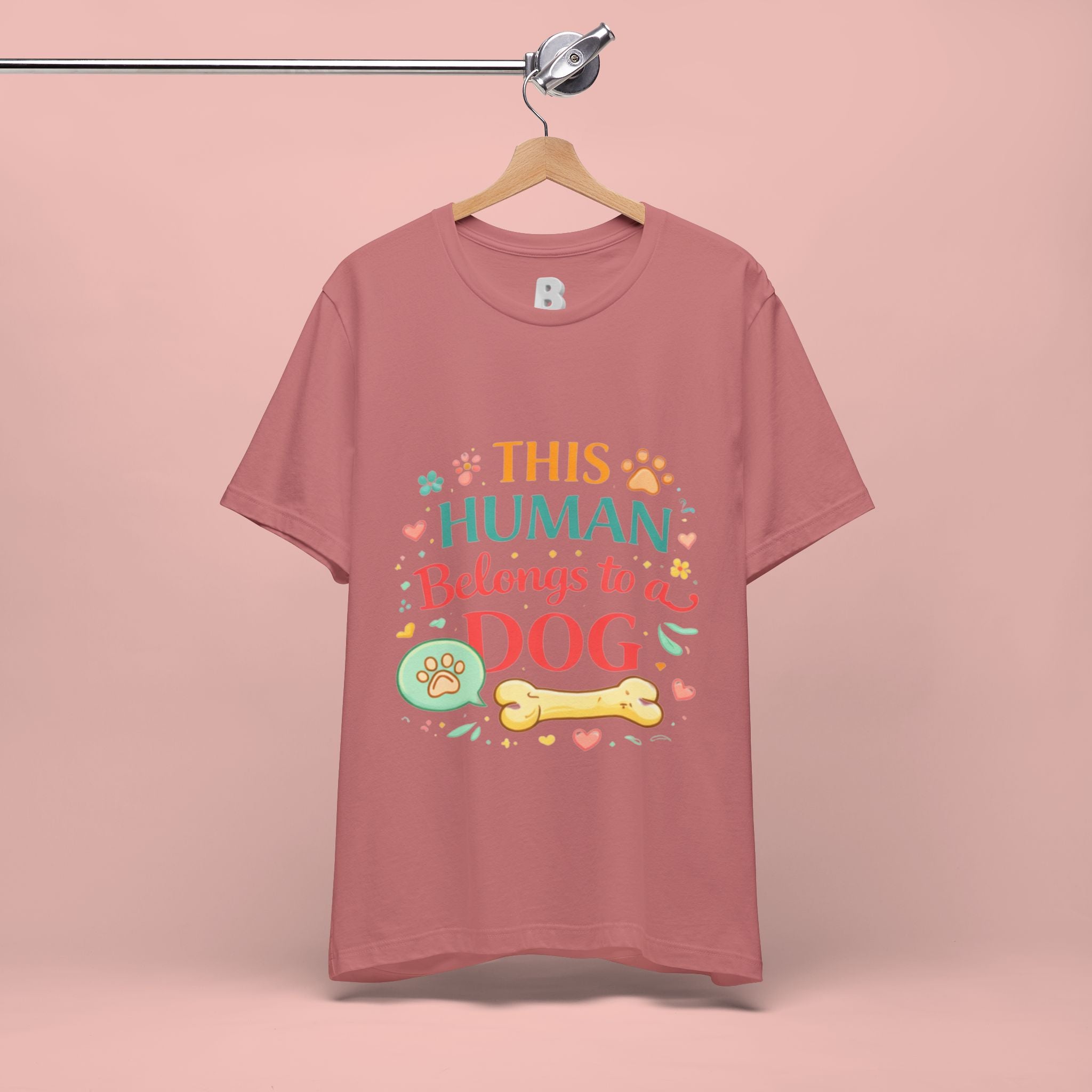 Dog Lover T-Shirt — "This Human Belongs to a Dog" Cute Paw Print Tee