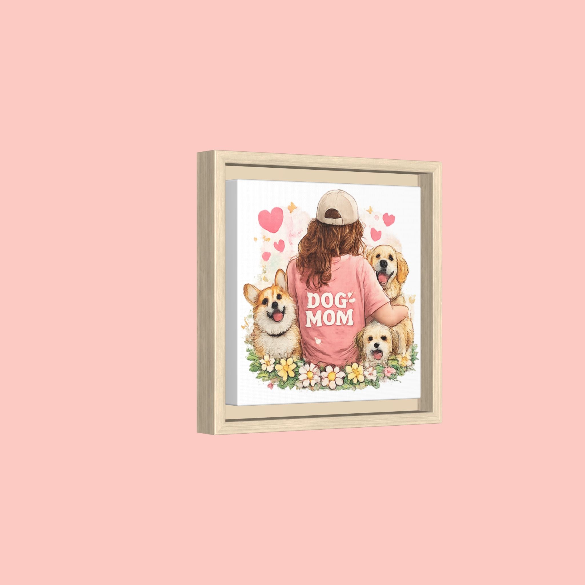 Dog Mom Canvas Print — Framed Matte Wall Art with Cute Dogs & Hearts