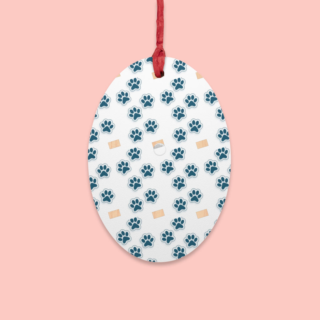 Bell Wooden Ornament with Paw Print & Bandage Pattern — Pet Memorial Holiday Decoration