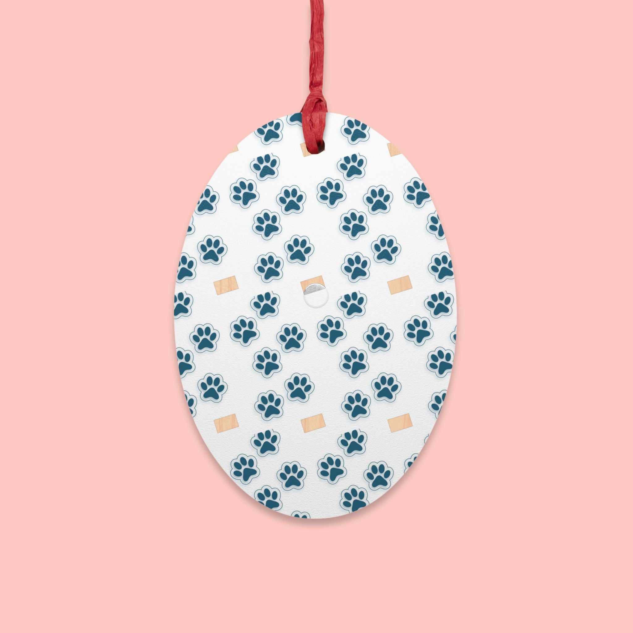 Bell Wooden Ornament with Paw Print & Bandage Pattern — Pet Memorial Holiday Decoration