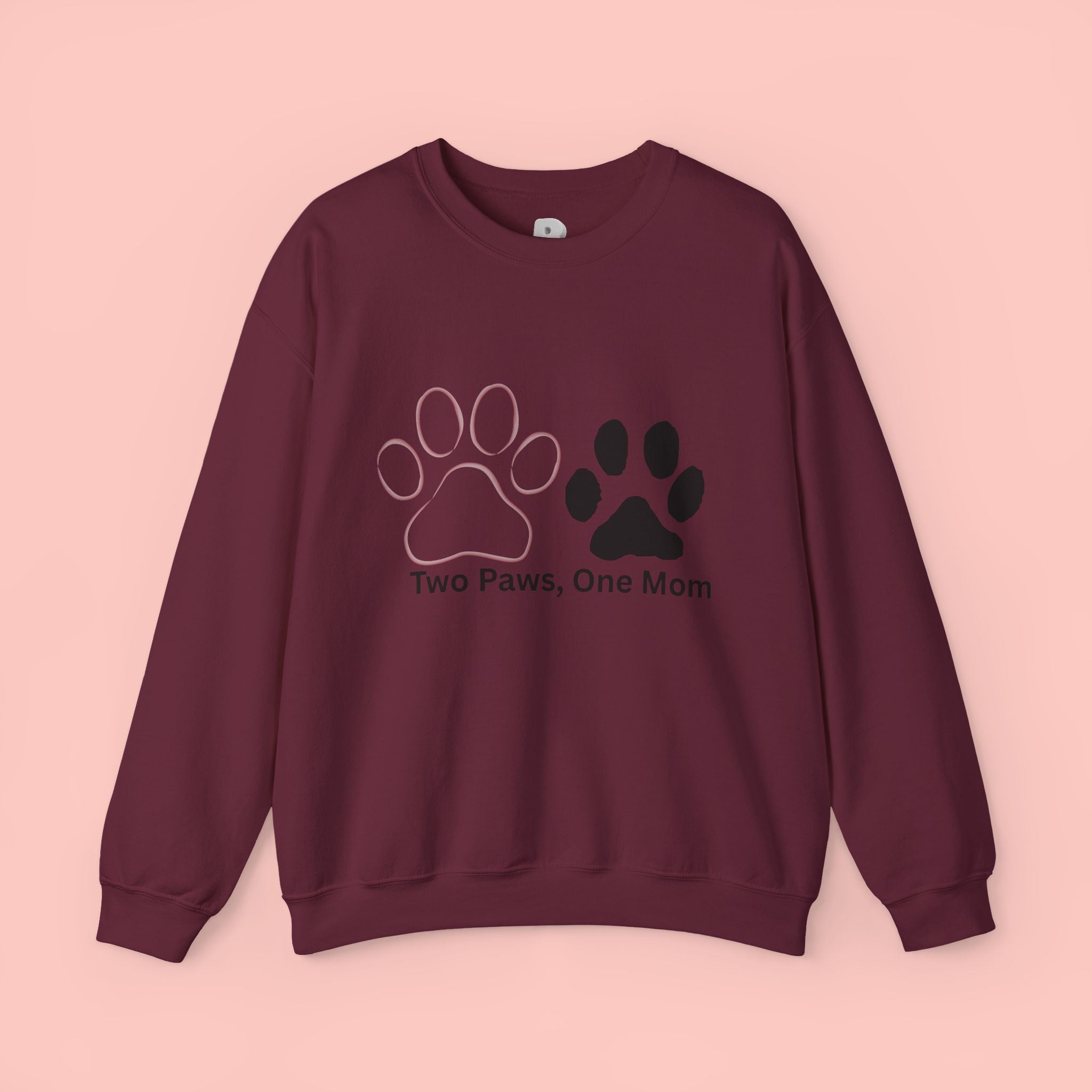 Crewneck Sweatshirt – "Two Paws, One Mom" Paw Print Mom Gift