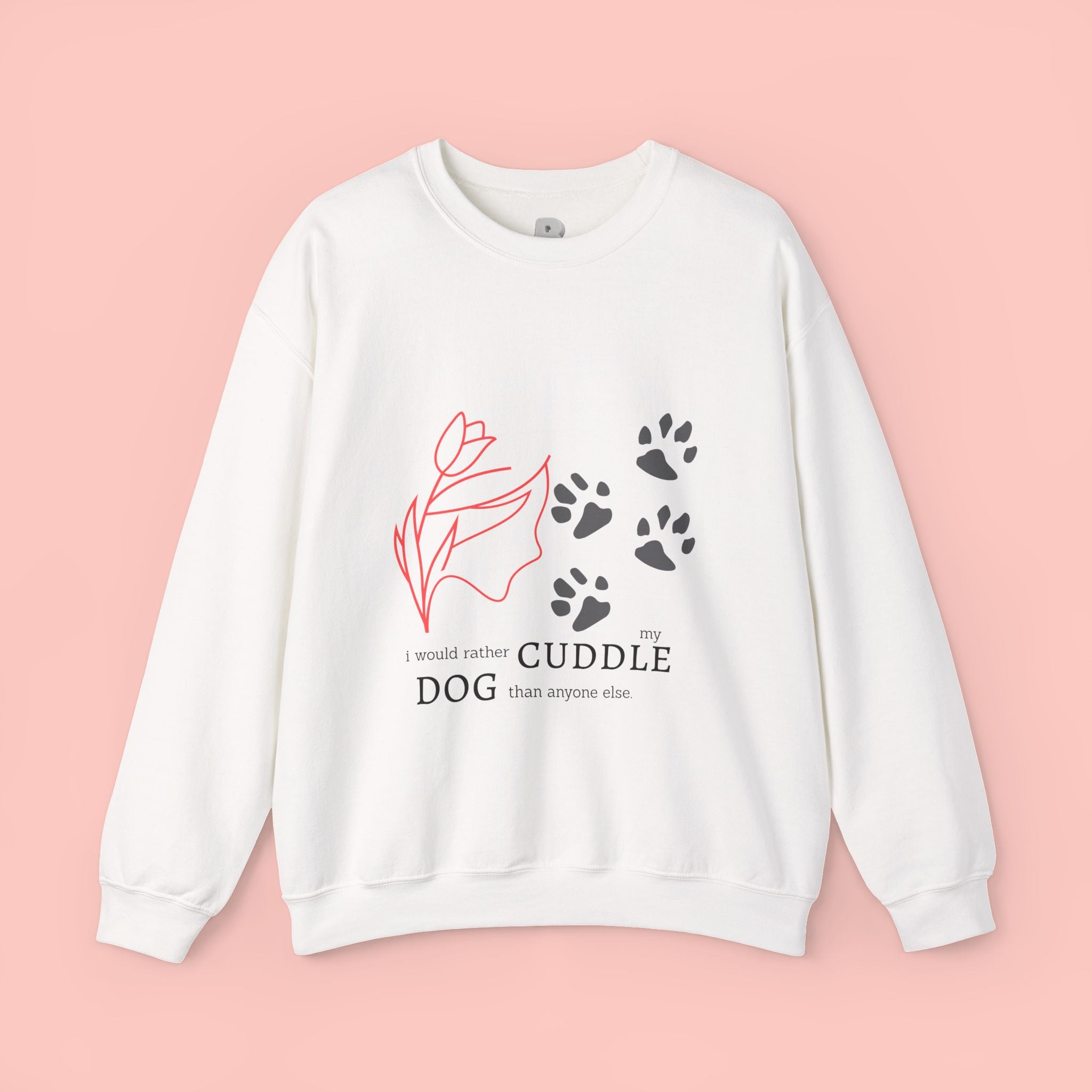 Dog Cuddle Crewneck Sweatshirt – Paw Print & Floral Cozy Pullover