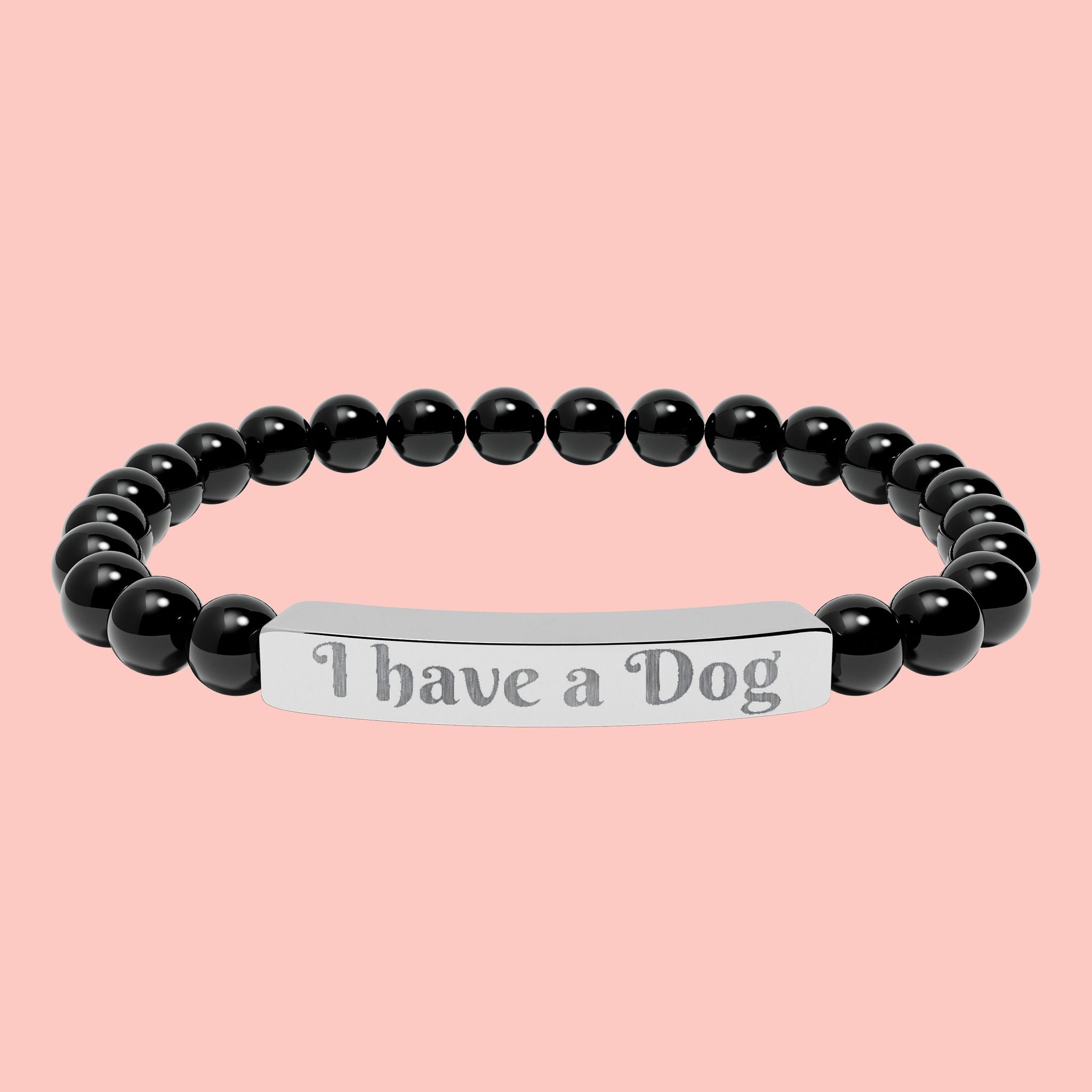 Engraved Natural Stone Stretch Bracelet – "I have a Dog" Bar Bracelet