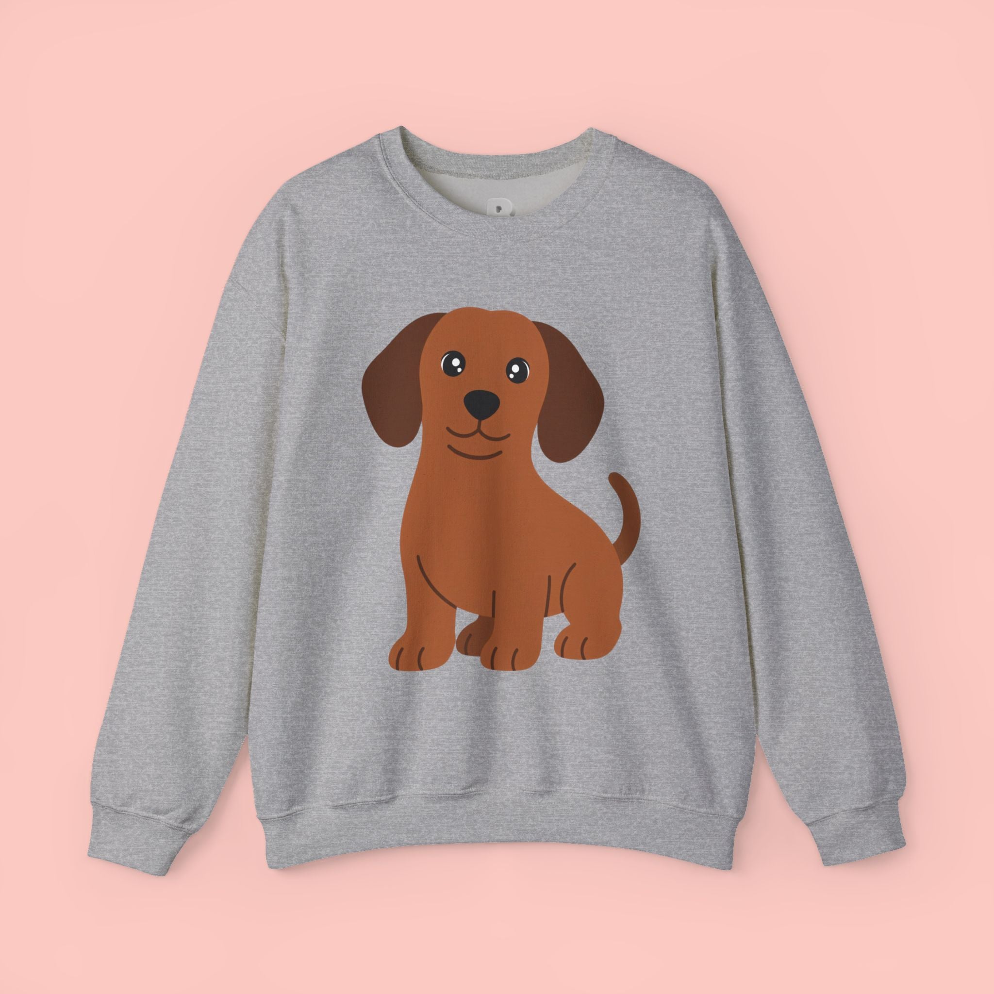 Cute Brown Puppy Sweatshirt — Cartoon Dachshund Crewneck for Dog Lovers