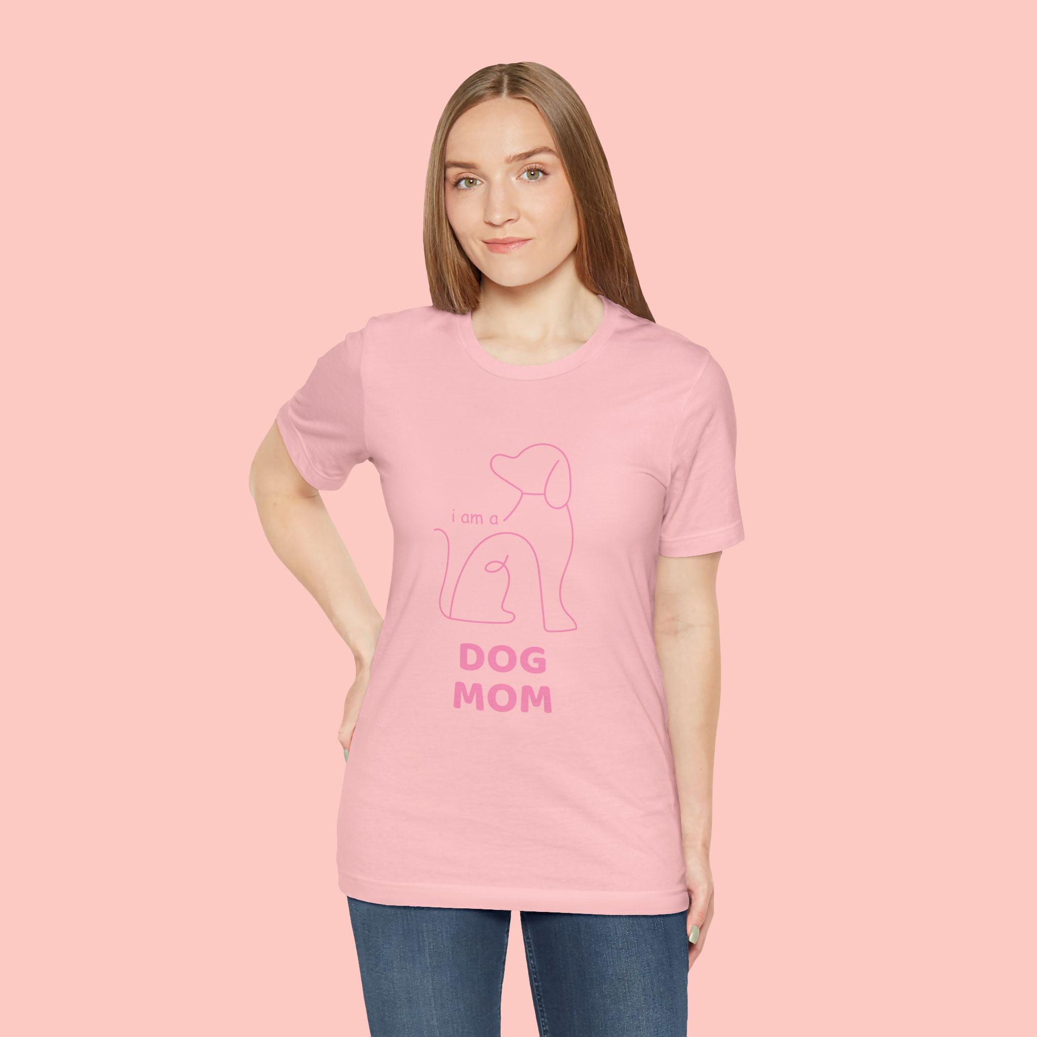 Dog Mom T‑Shirt – Minimal Pink Line Art Dog Tee