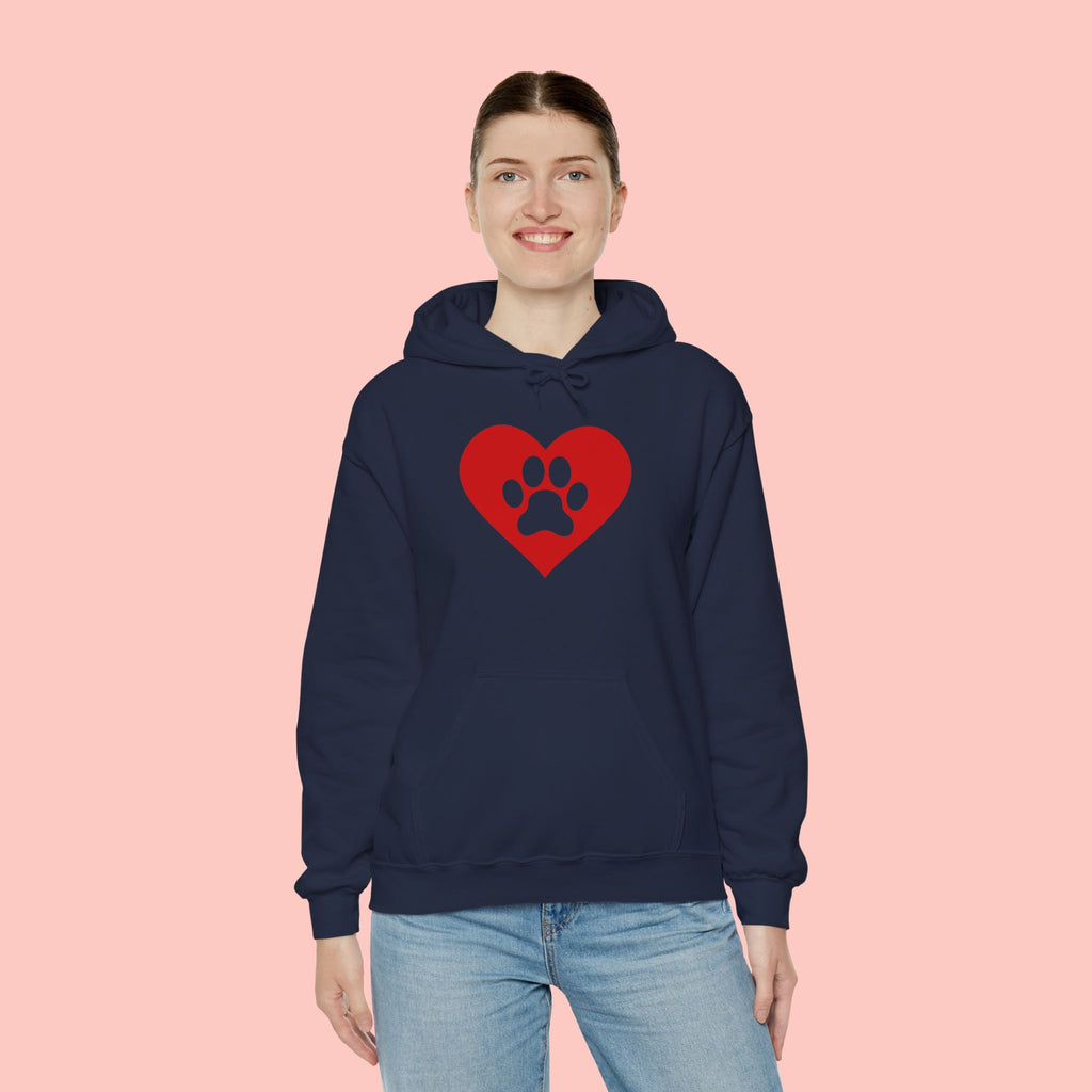 Heart Paw Hoodie — Cute Red Paw Print Animal Lover Sweatshirt